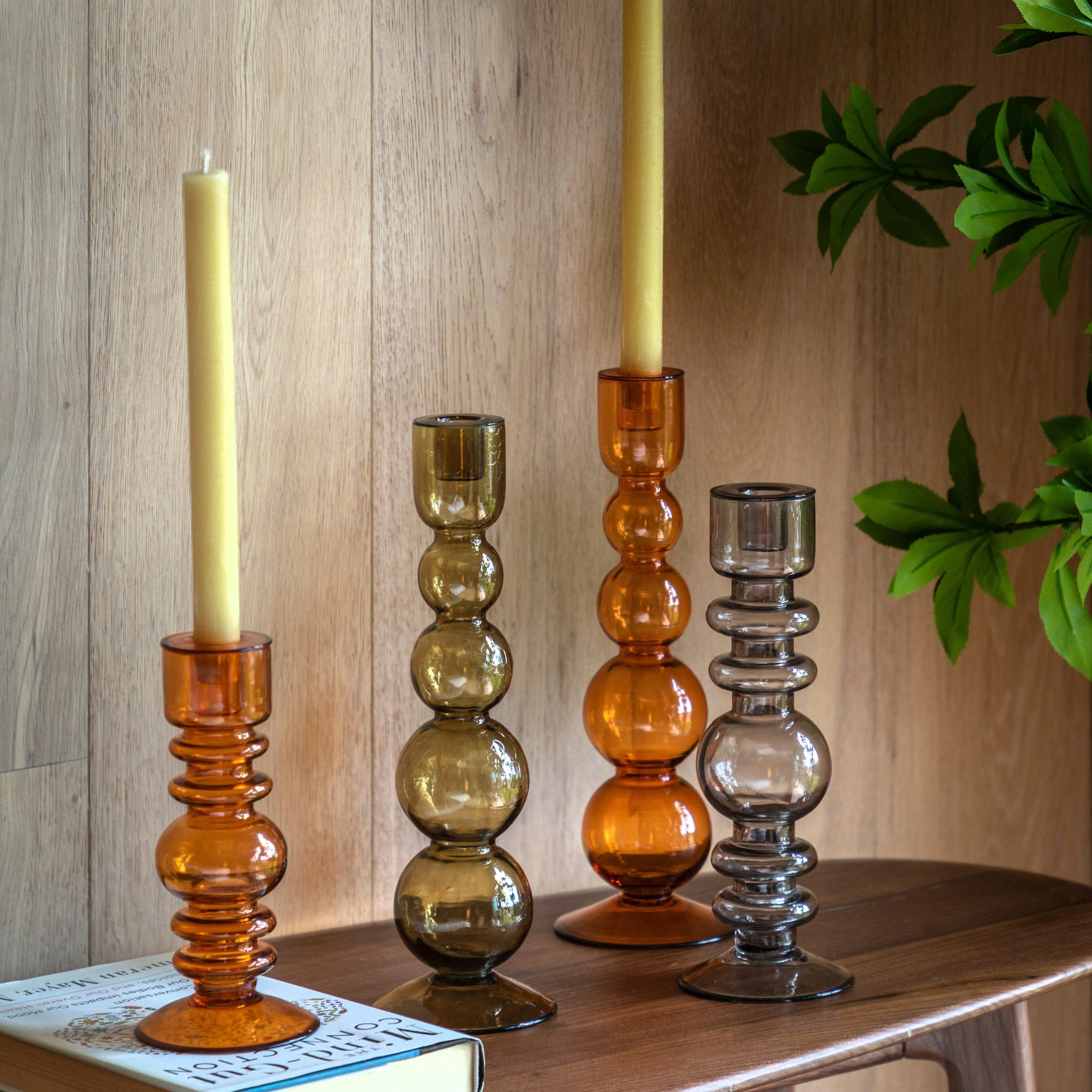 Villena Glass Taper Candlestick Amber - Image 4