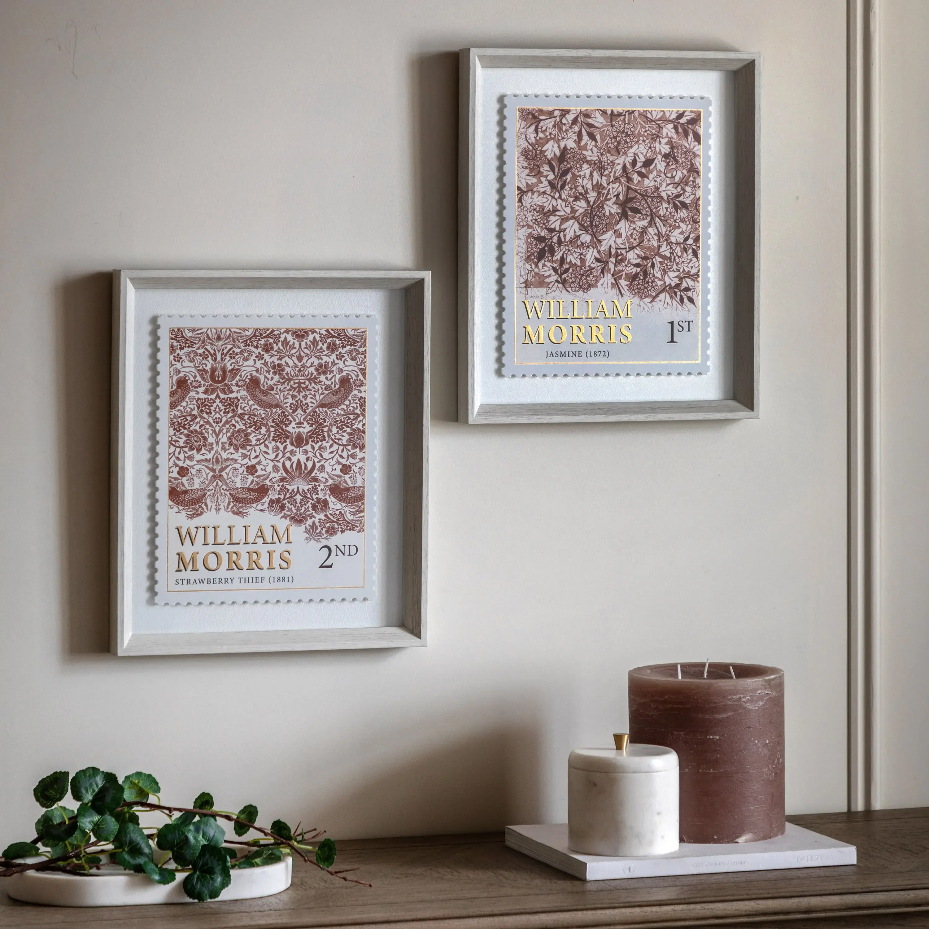 William Morris Stamp Red Framed Art Set of 2 - Image 2