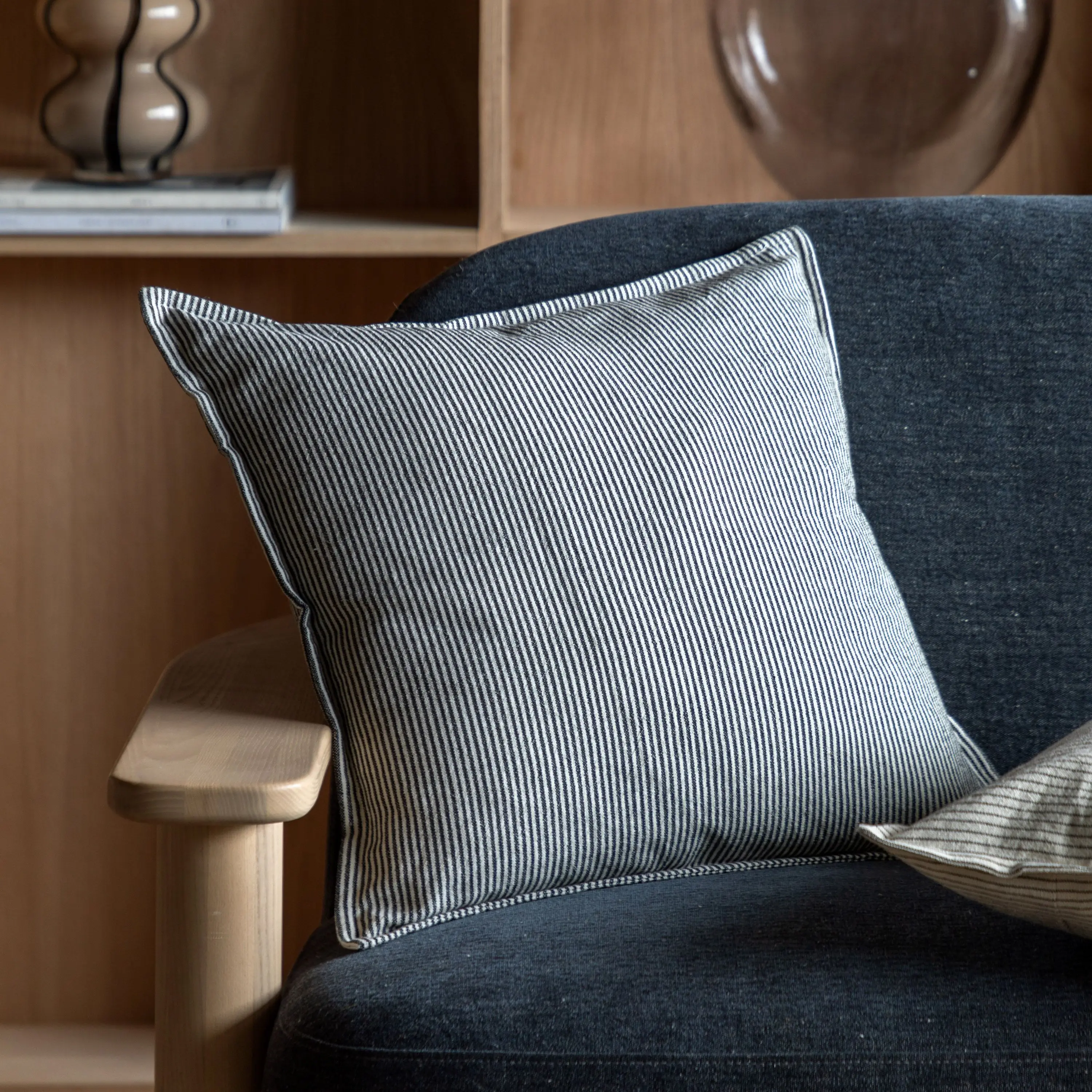 Windsor Woven Stripe Cushion Ink Blue - Image 2