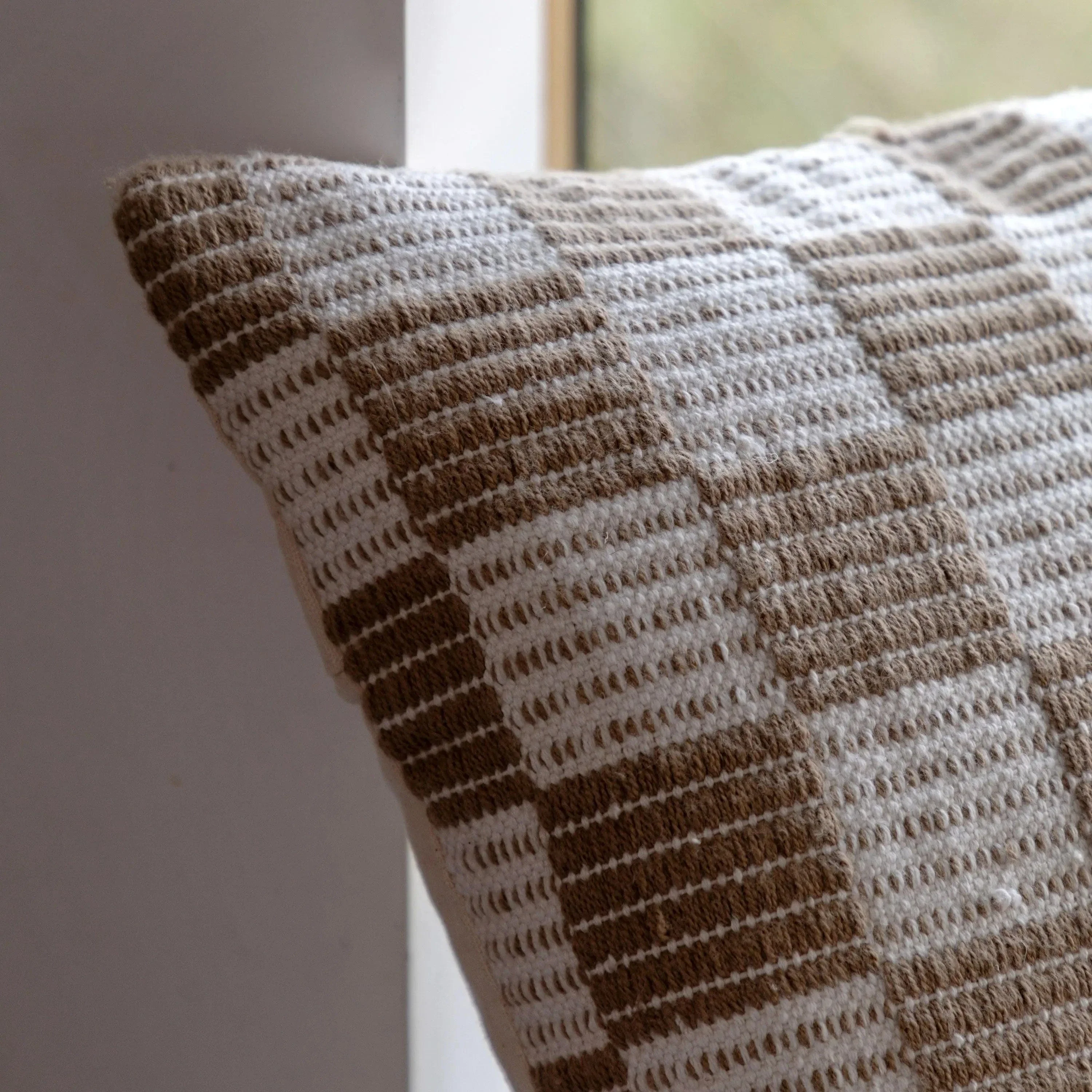 Winster Check Woven Cushion Taupe - Image 3