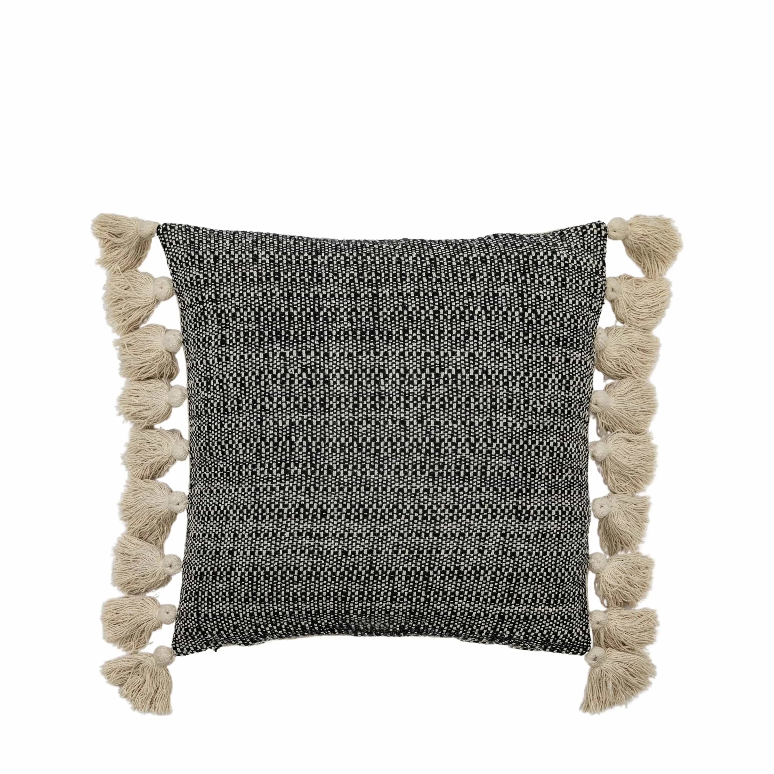 Woven Cushion with Tassels Black - Image 2