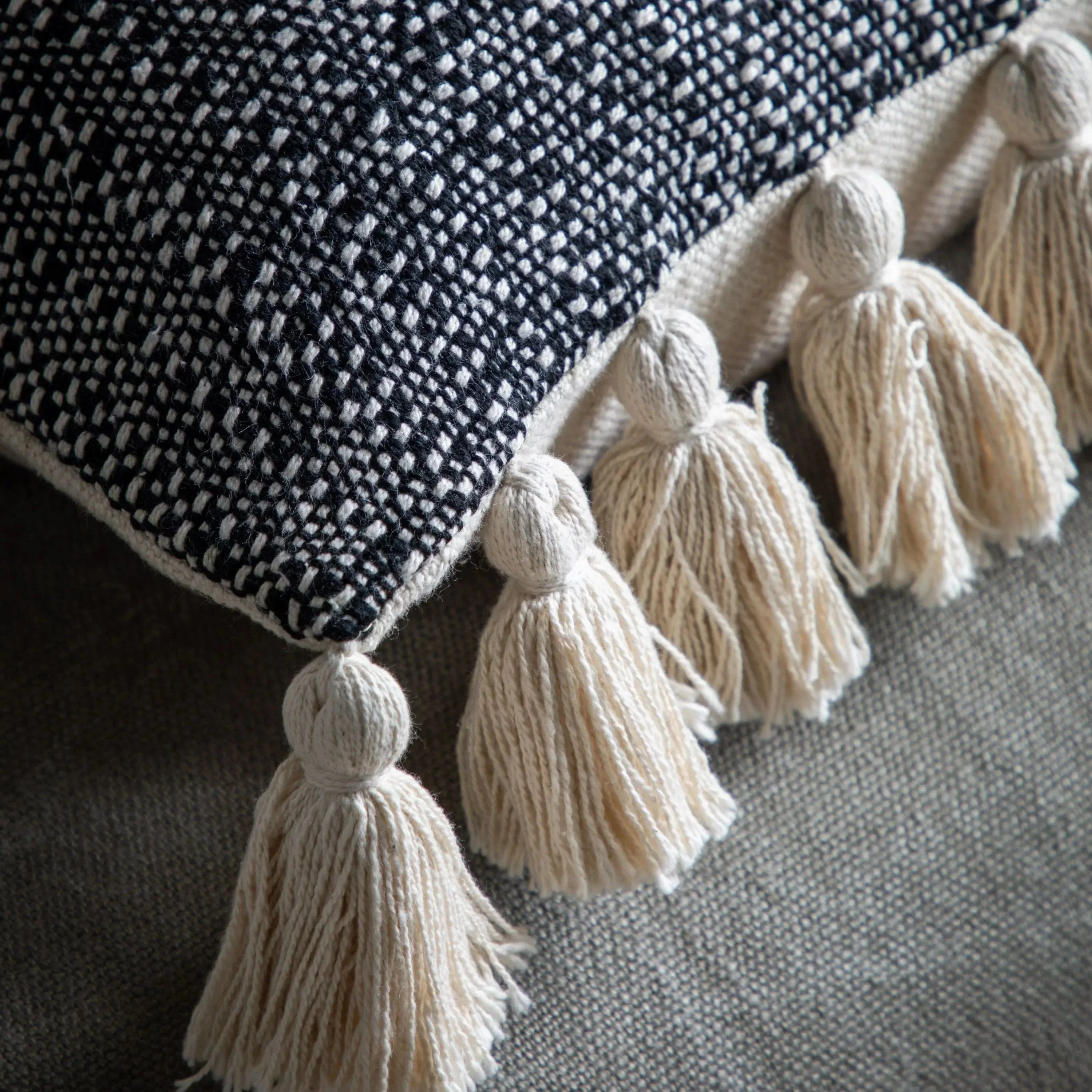 Woven Cushion with Tassels Black - Image 3
