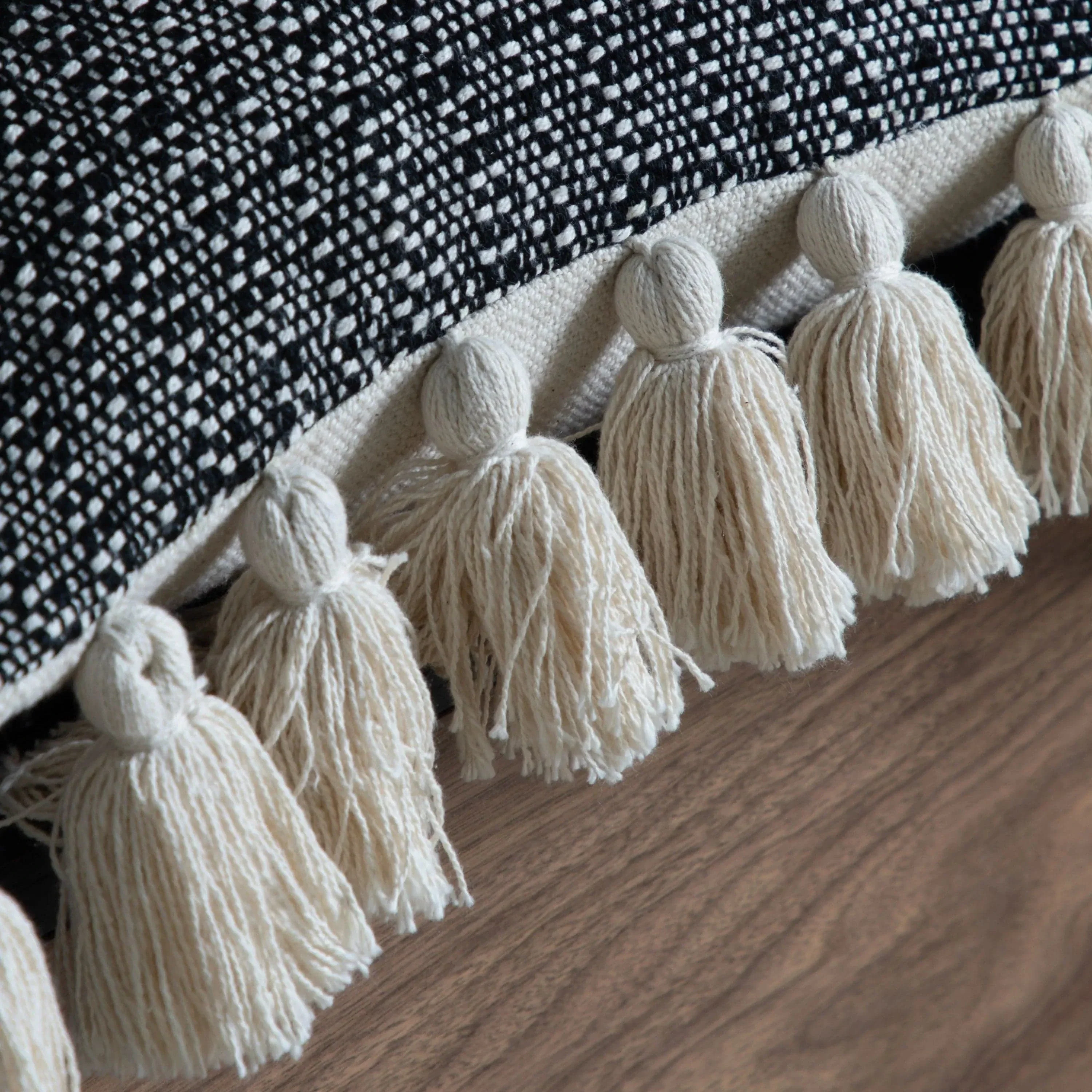 Woven Cushion with Tassels Black - Image 4