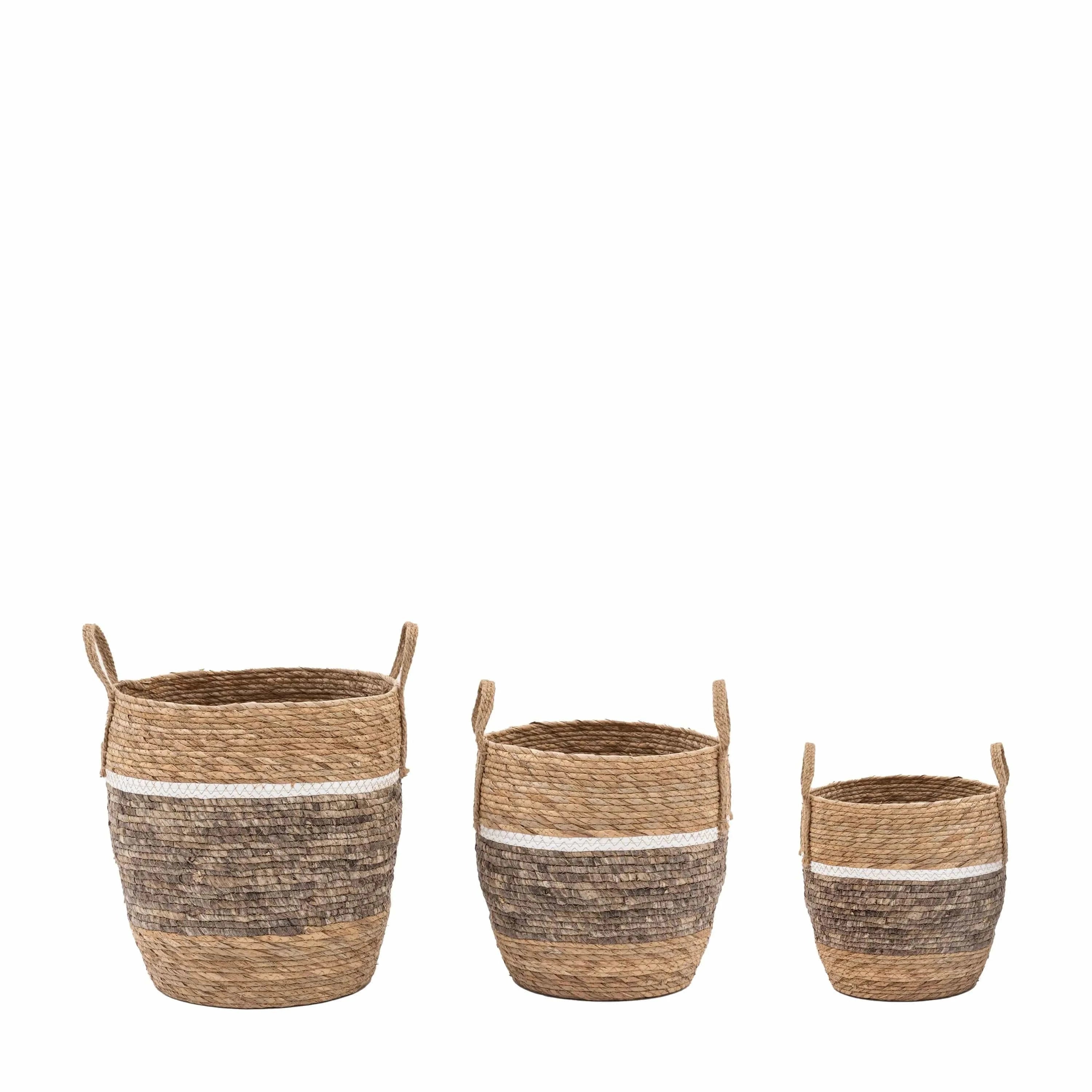 Woven Storage Basket Contrast Stripe Set of 2 - Image 3