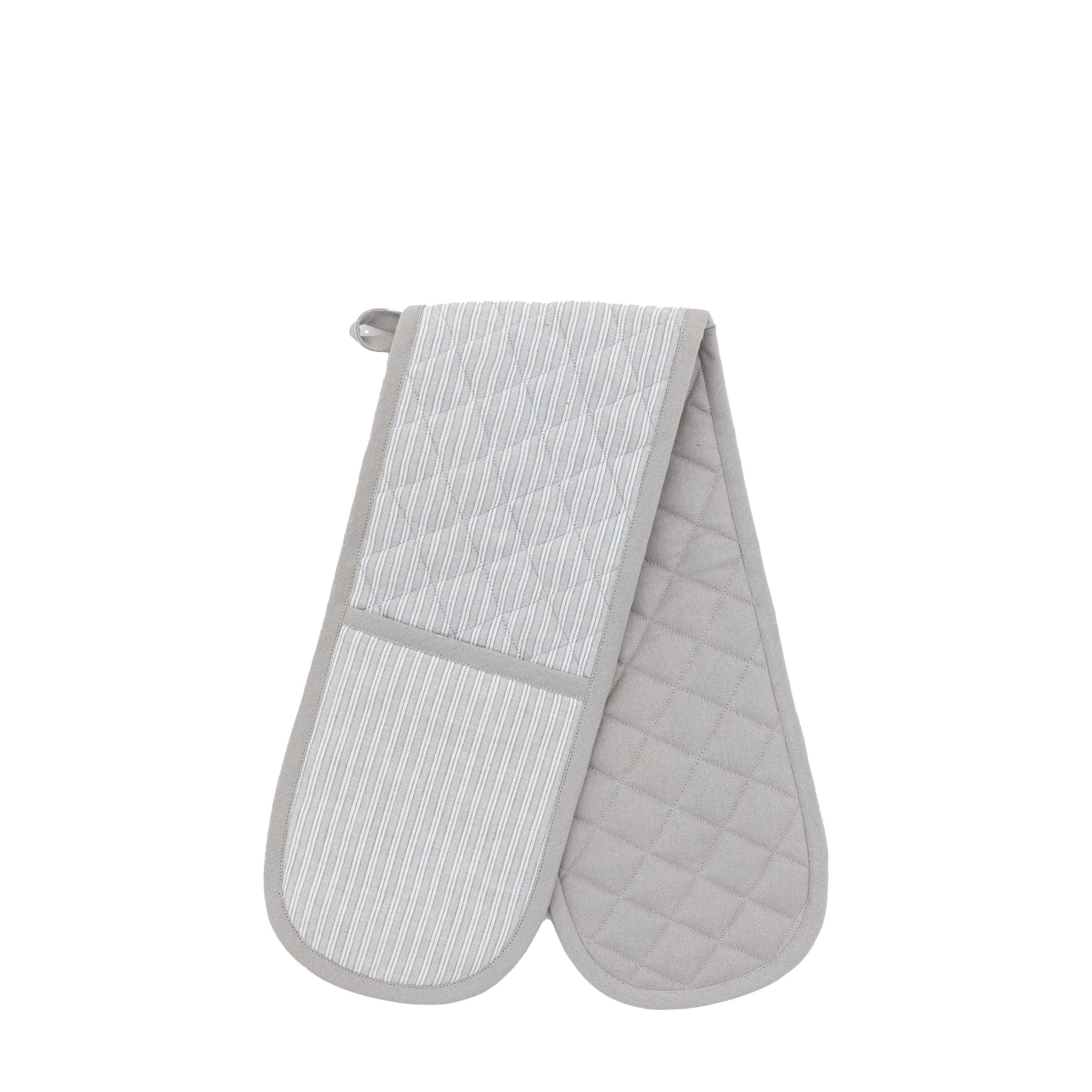 Woven Striped Double Oven Glove Grey - Image 2