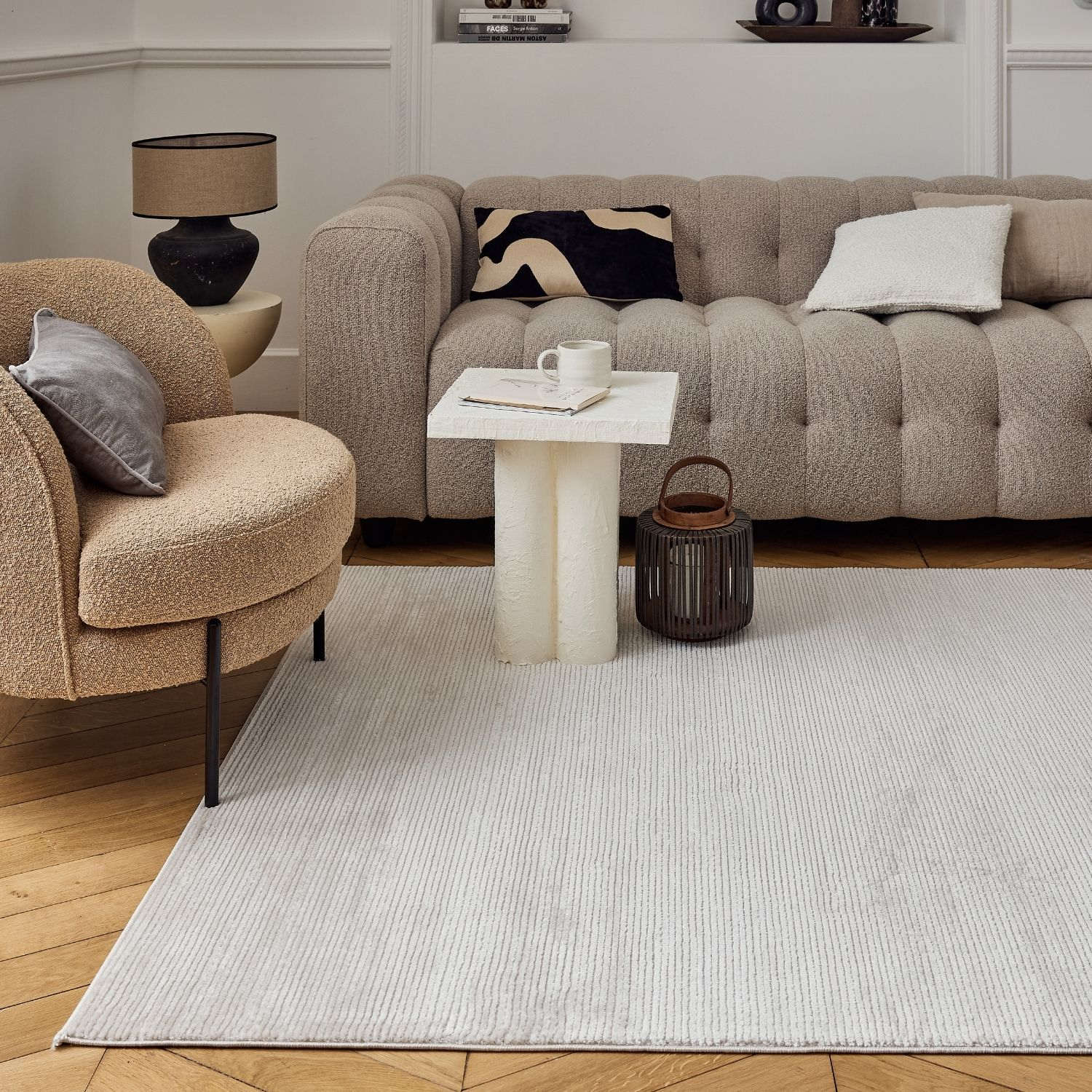 Carmel Beige-Cream Striped Rug | 6020 - Image 7