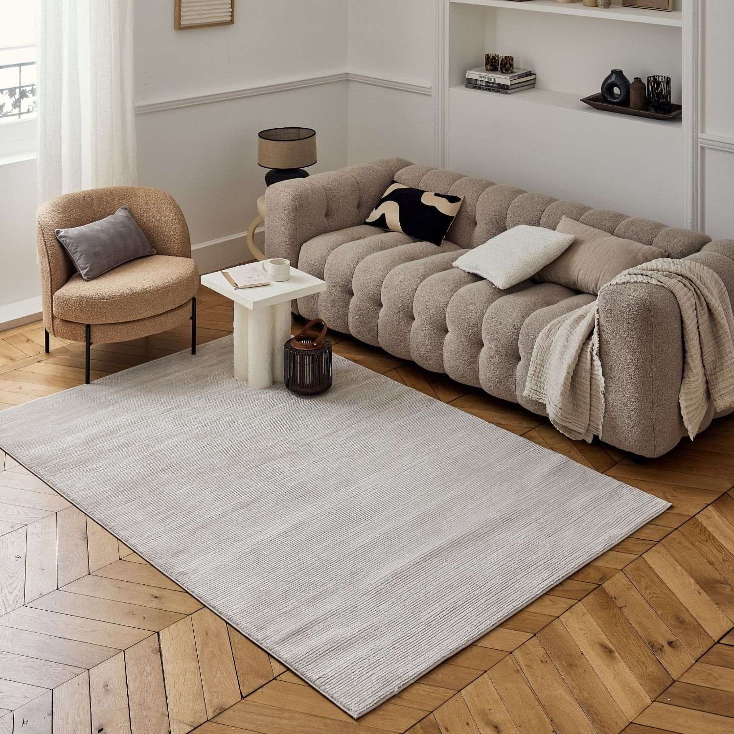 Carmel Beige-Cream Striped Rug | 6020 - Image 9