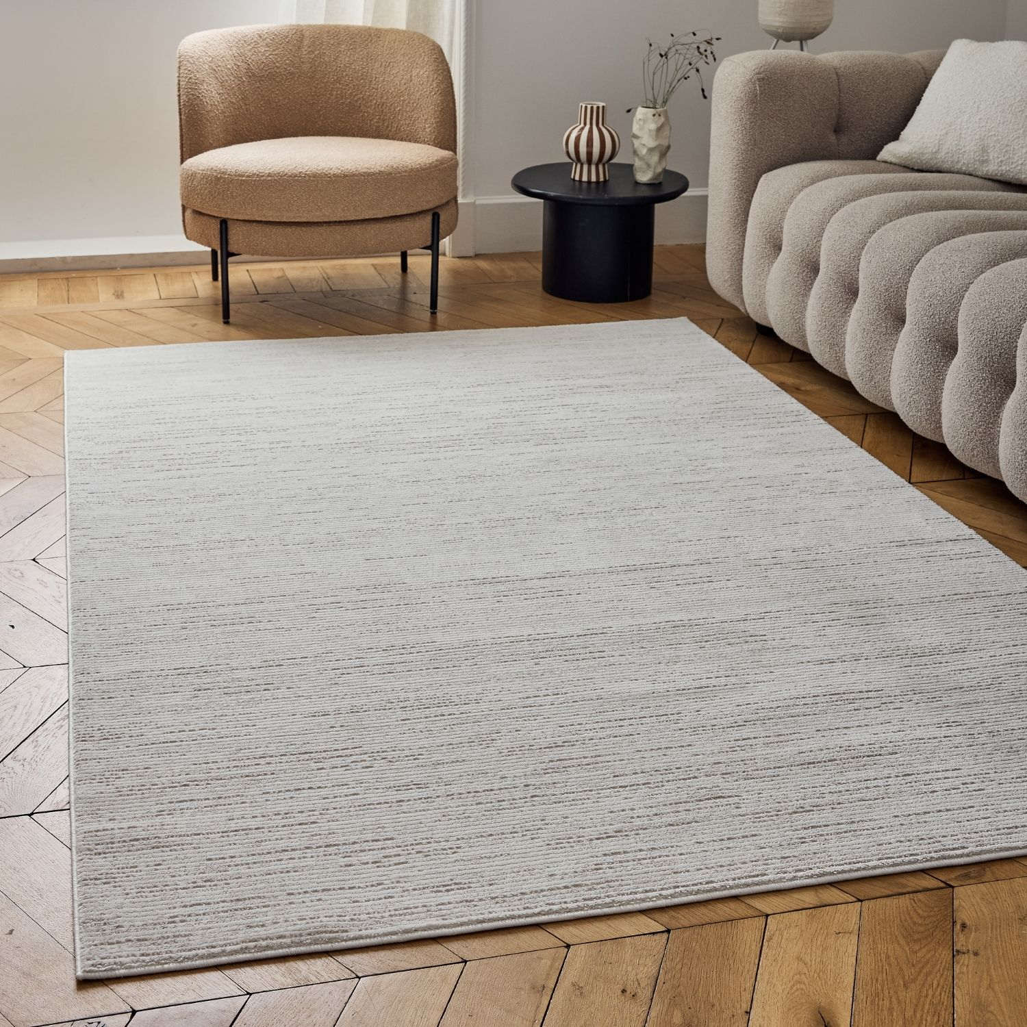 Carmel Cream-Beige Striped Rug | 6010 - Image 9