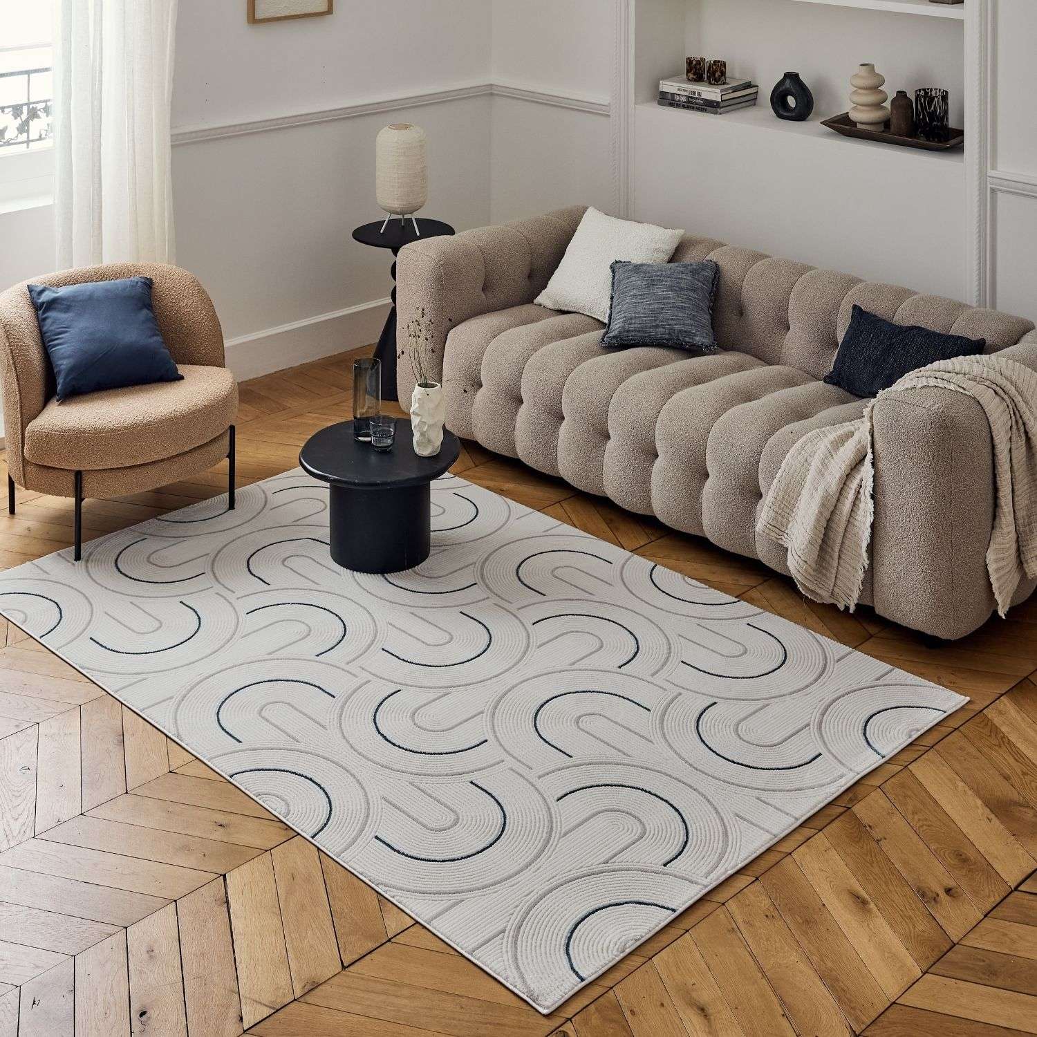 Carmel Cream-Blue Geometric Rug | 6070 - Image 8