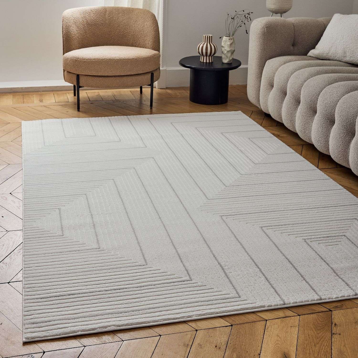 Carmel Cream-Grey Geometric Rug | 6040 - Image 8