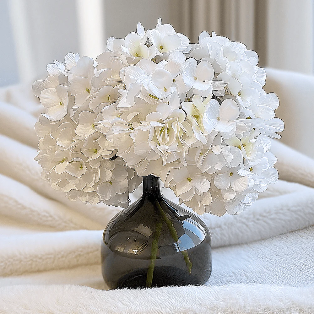 Cream Faux Hydrangea Single Stem Flower - Image 2