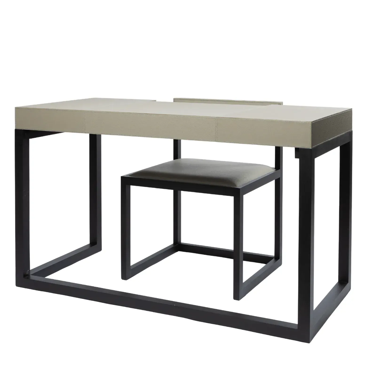 Compact Desk and Chair French Grey Leather - Image 4