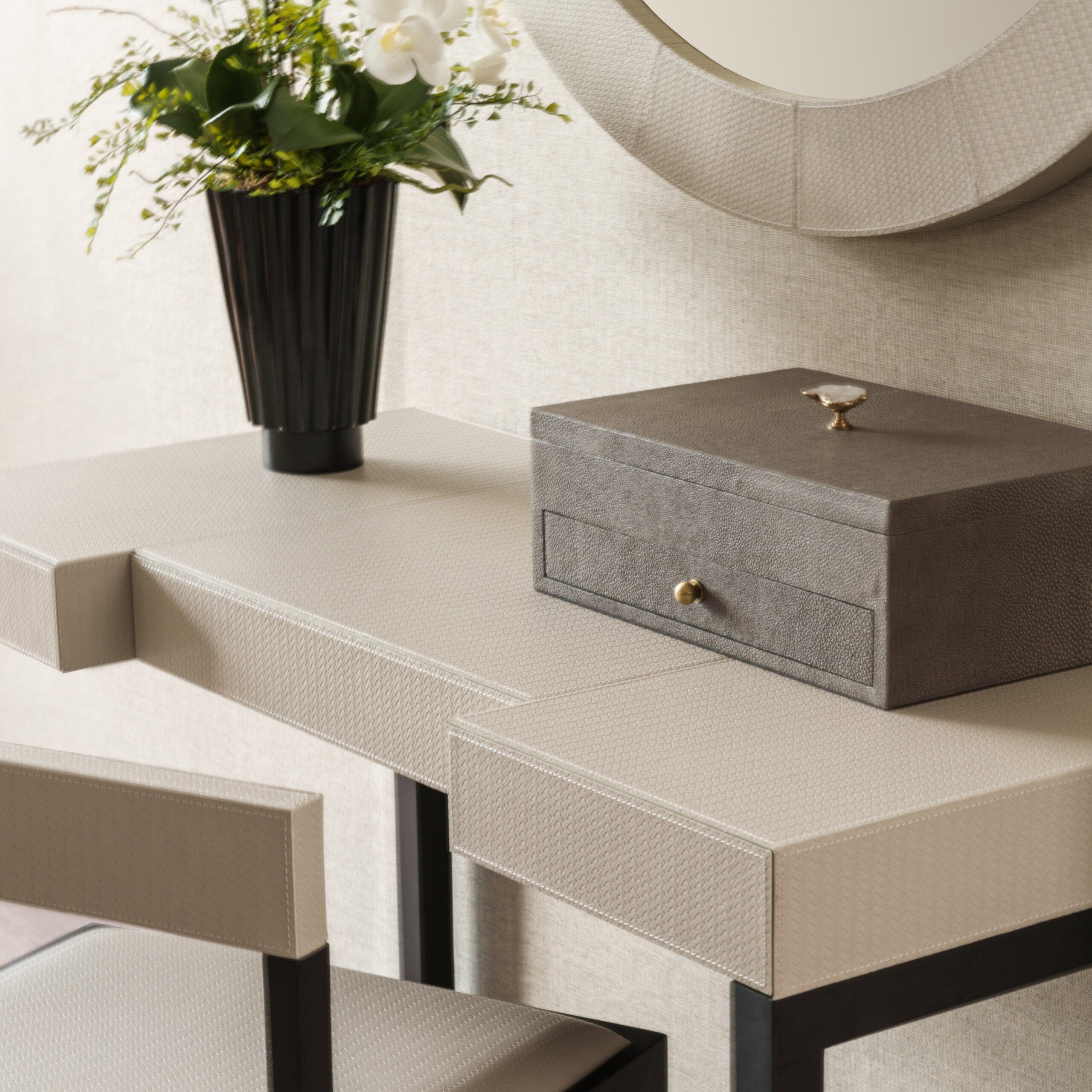 Compact Desk and Chair Woven Pumice Leather - Image 2