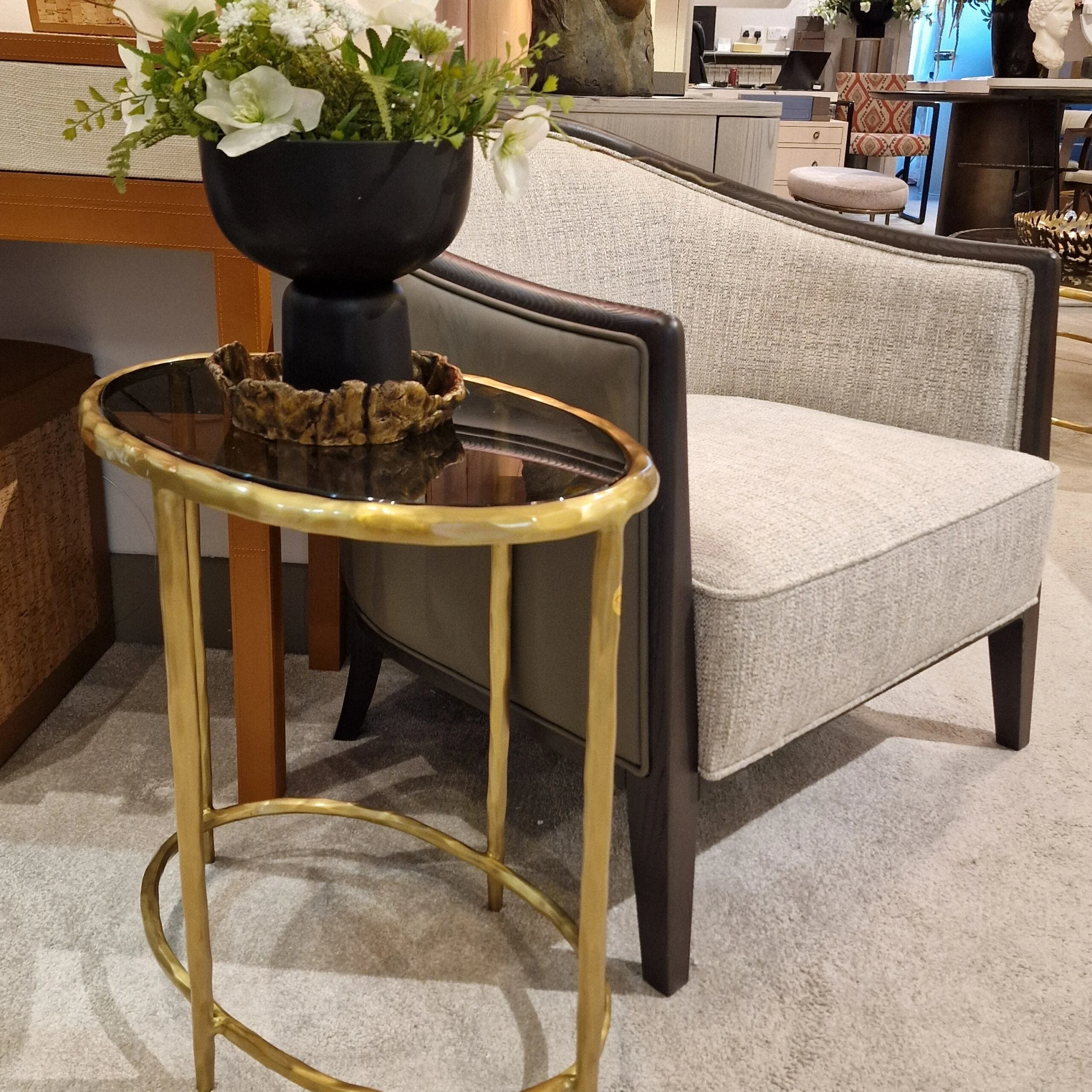 Forged Oval Side Table Bronze Satin Gilt - Image 3