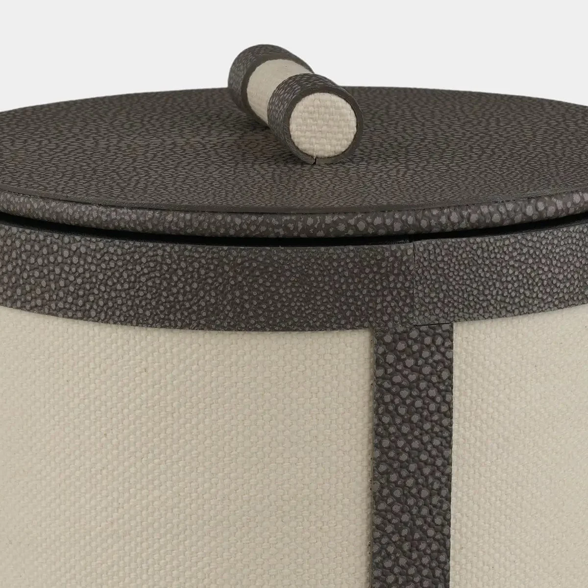 Round Linen Box Grey Shagreen Leather High - Image 2