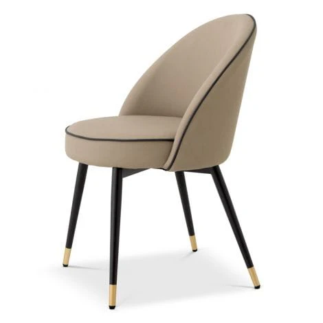 Dining Chair Cooper set of 2 Beige faux leather | grey faux leather piping | black & brass finish legs - Image 5