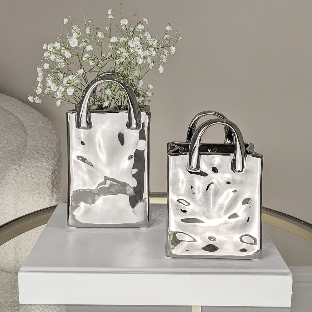 Elise Silver Handbag Decorative Vases - Set of 2 - Image 2