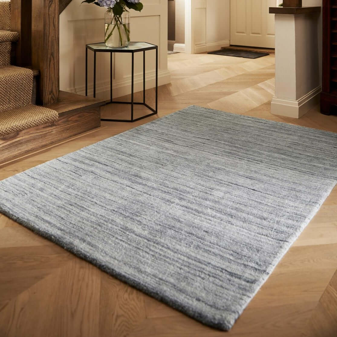 Fine Stripes Silver Grey Wool Rug - Image 2