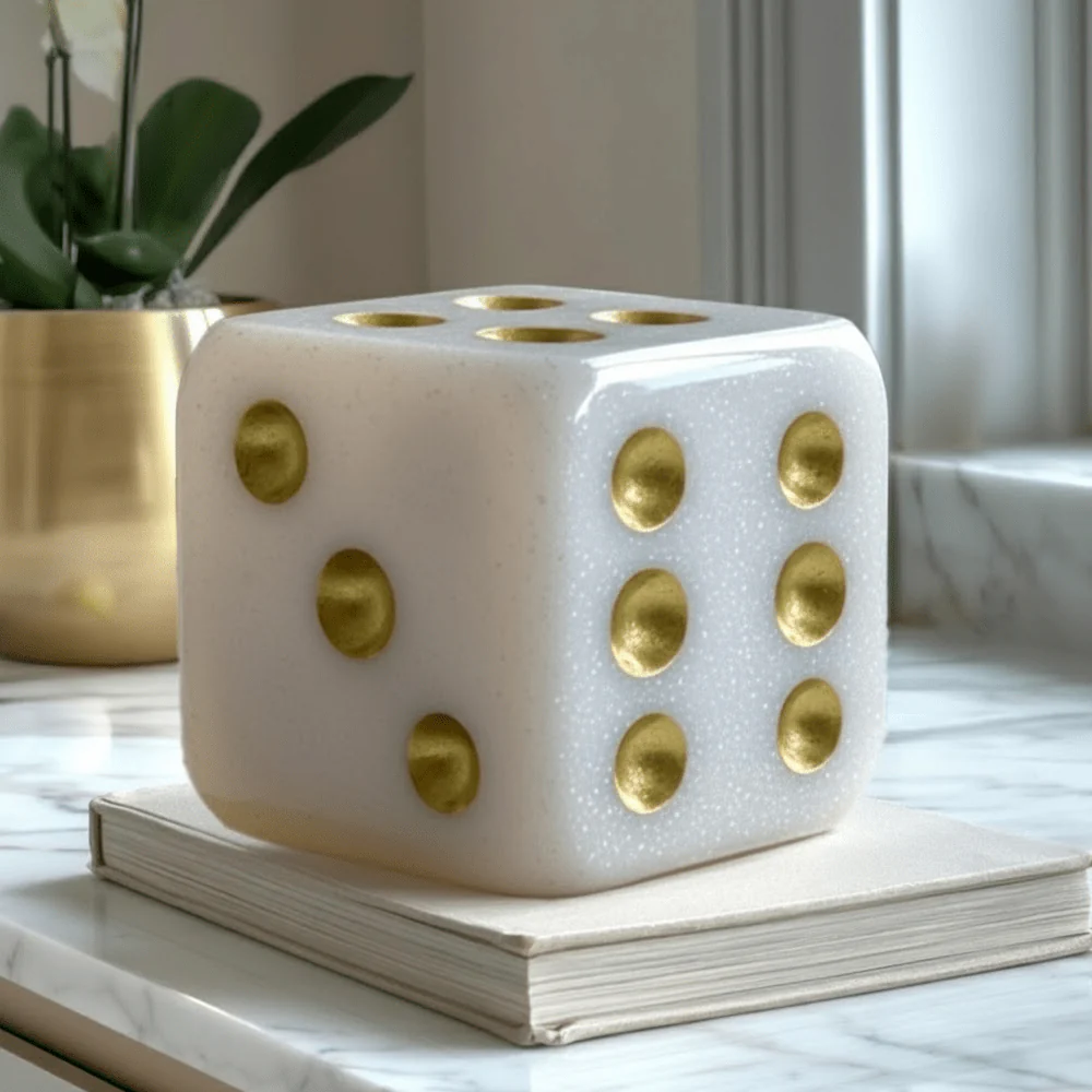 Gabrielle Large Stone & Gold Decorative Dice Ornament