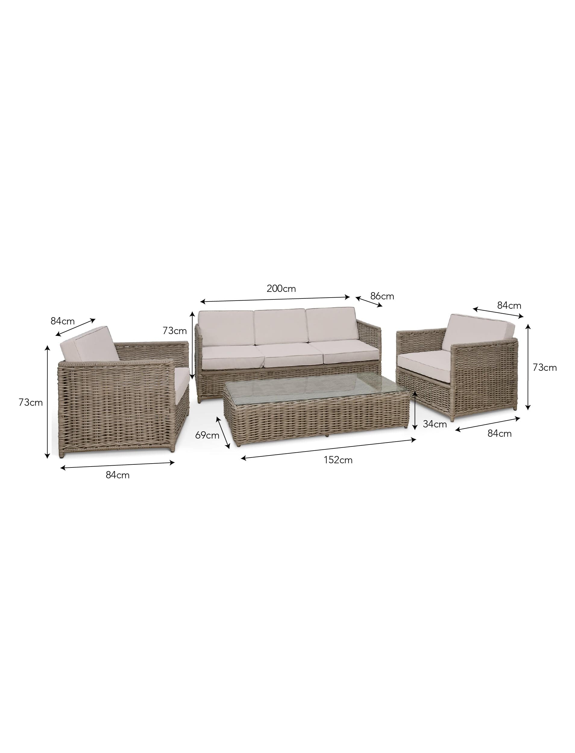 Harting 3 Seater Sofa Set Light Rattan - Image 2