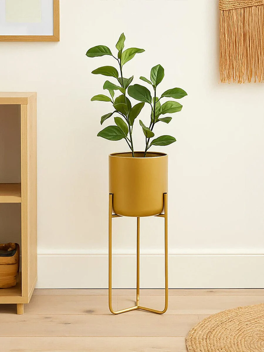 Avento Large Gold Finish Floor Planter - Image 6