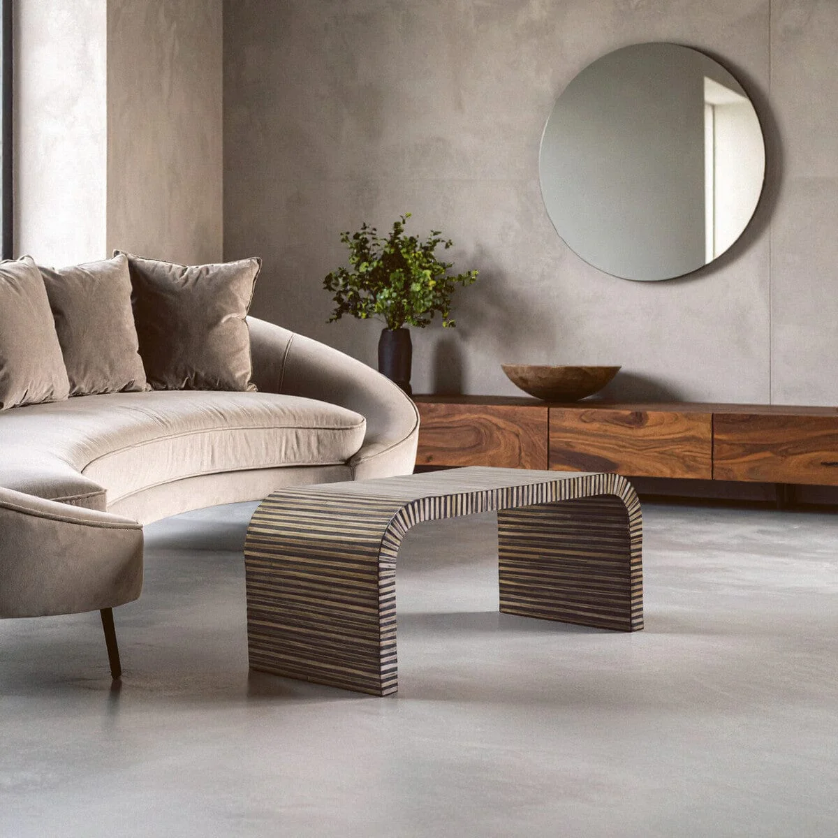 Bambusa Bamboo Inlay Curved Coffee Table - Image 13