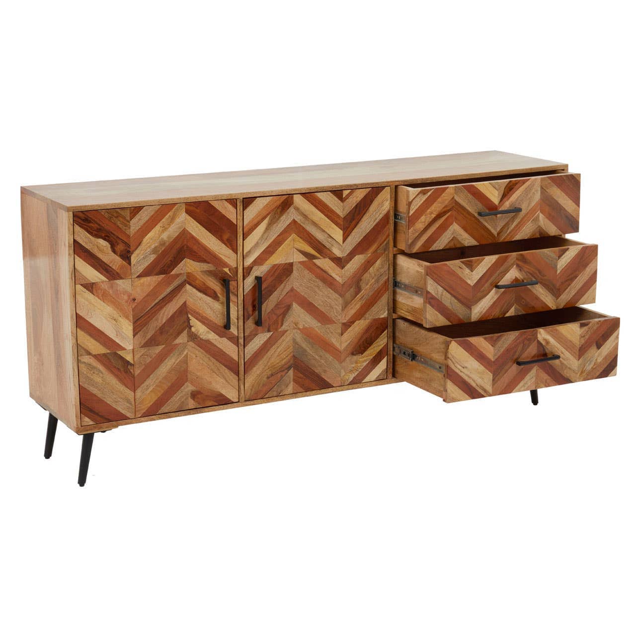 Boho Two Door and Three Drawer Mango Wood Sideboard - Image 3