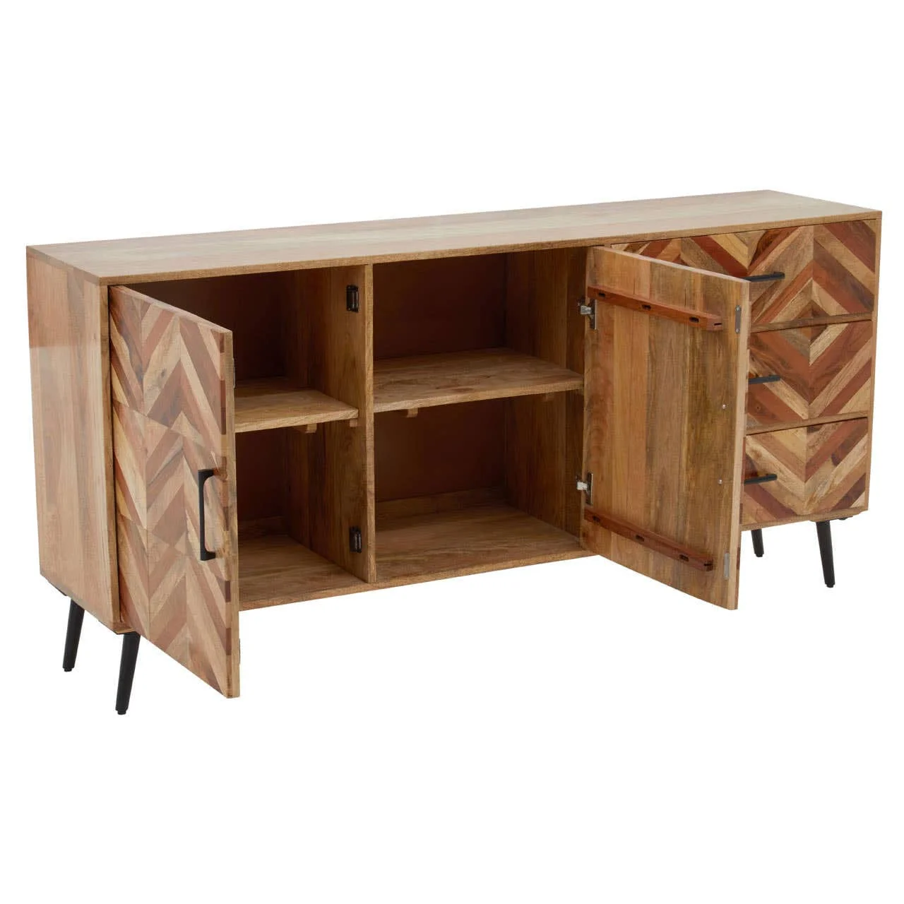Boho Two Door and Three Drawer Mango Wood Sideboard - Image 4