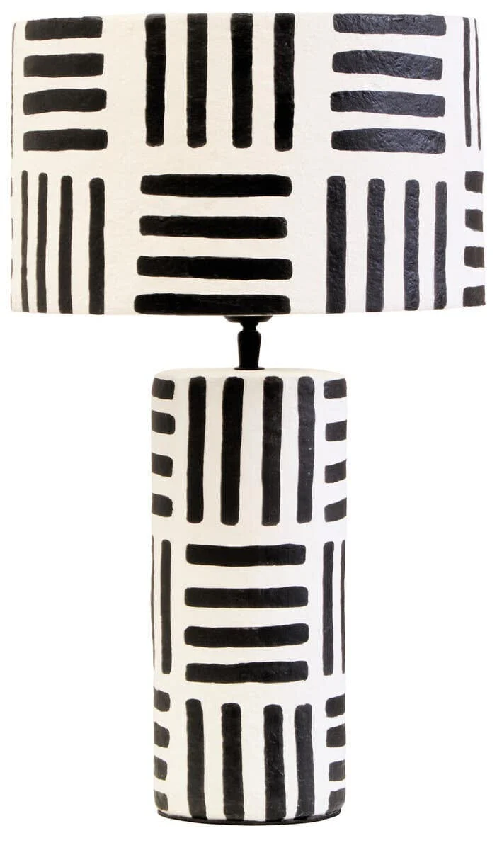 Carta Black And White Papier Mache Table Lamp with Geometric Lines - Image 2