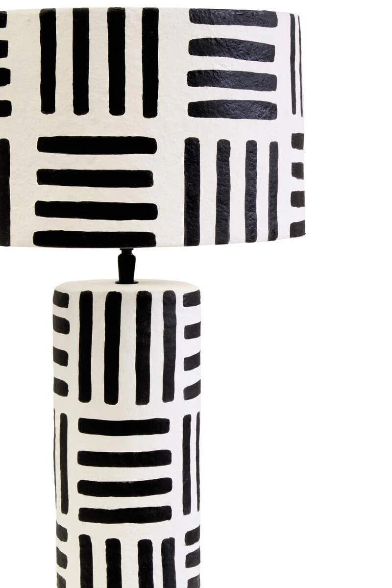 Carta Black And White Papier Mache Table Lamp with Geometric Lines - Image 3