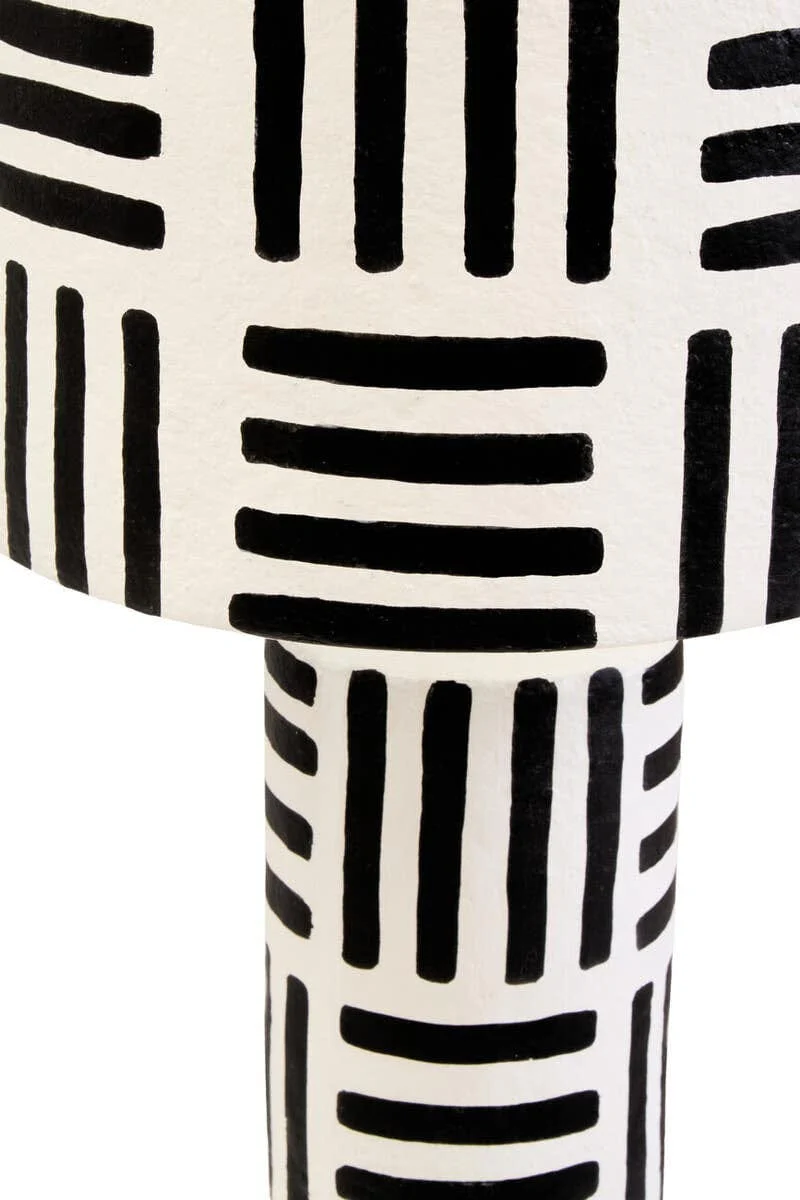 Carta Black And White Papier Mache Table Lamp with Geometric Lines - Image 4