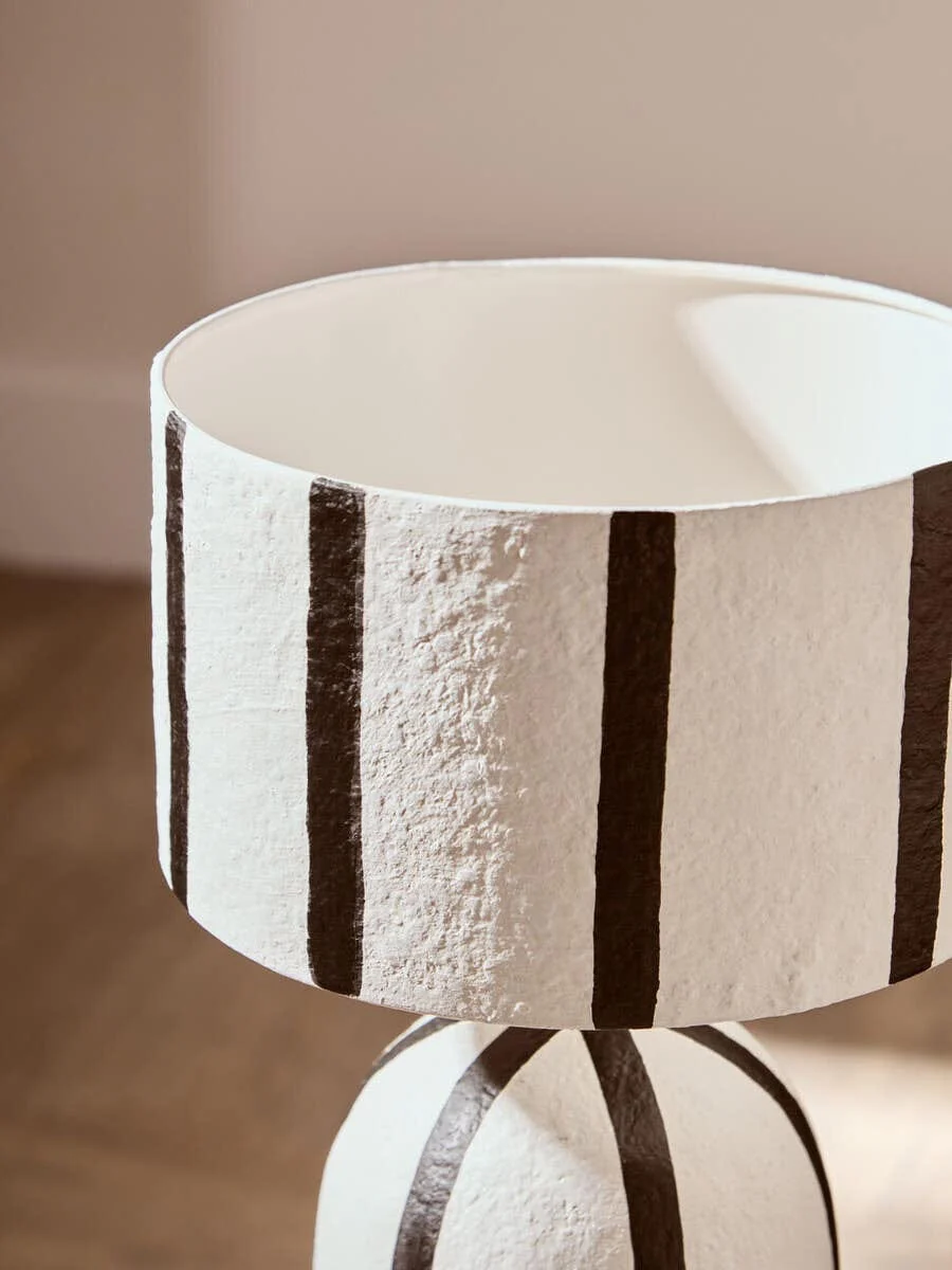 Carta Black and White Stripe Papier Mache Table Lamp - Image 12