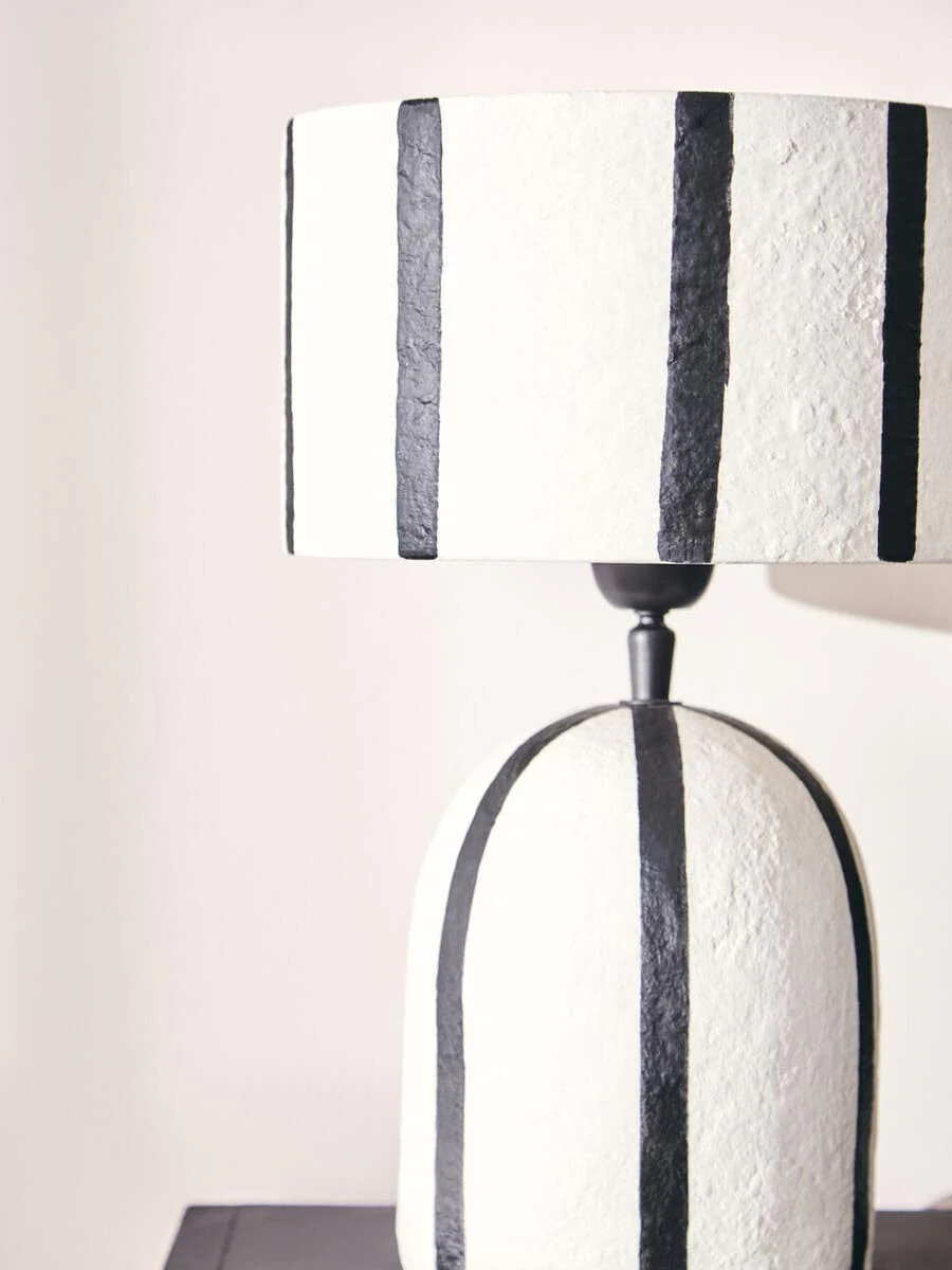 Carta Black and White Stripe Papier Mache Table Lamp - Image 3