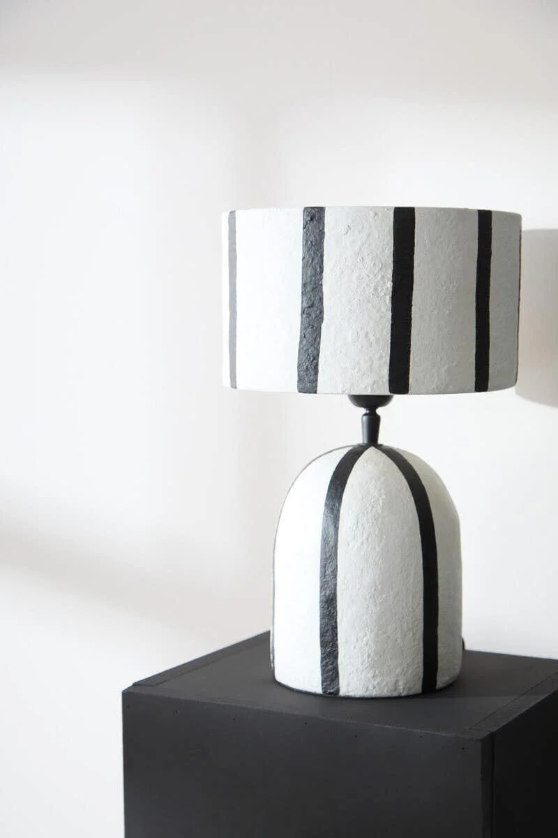 Carta Black and White Stripe Papier Mache Table Lamp - Image 8