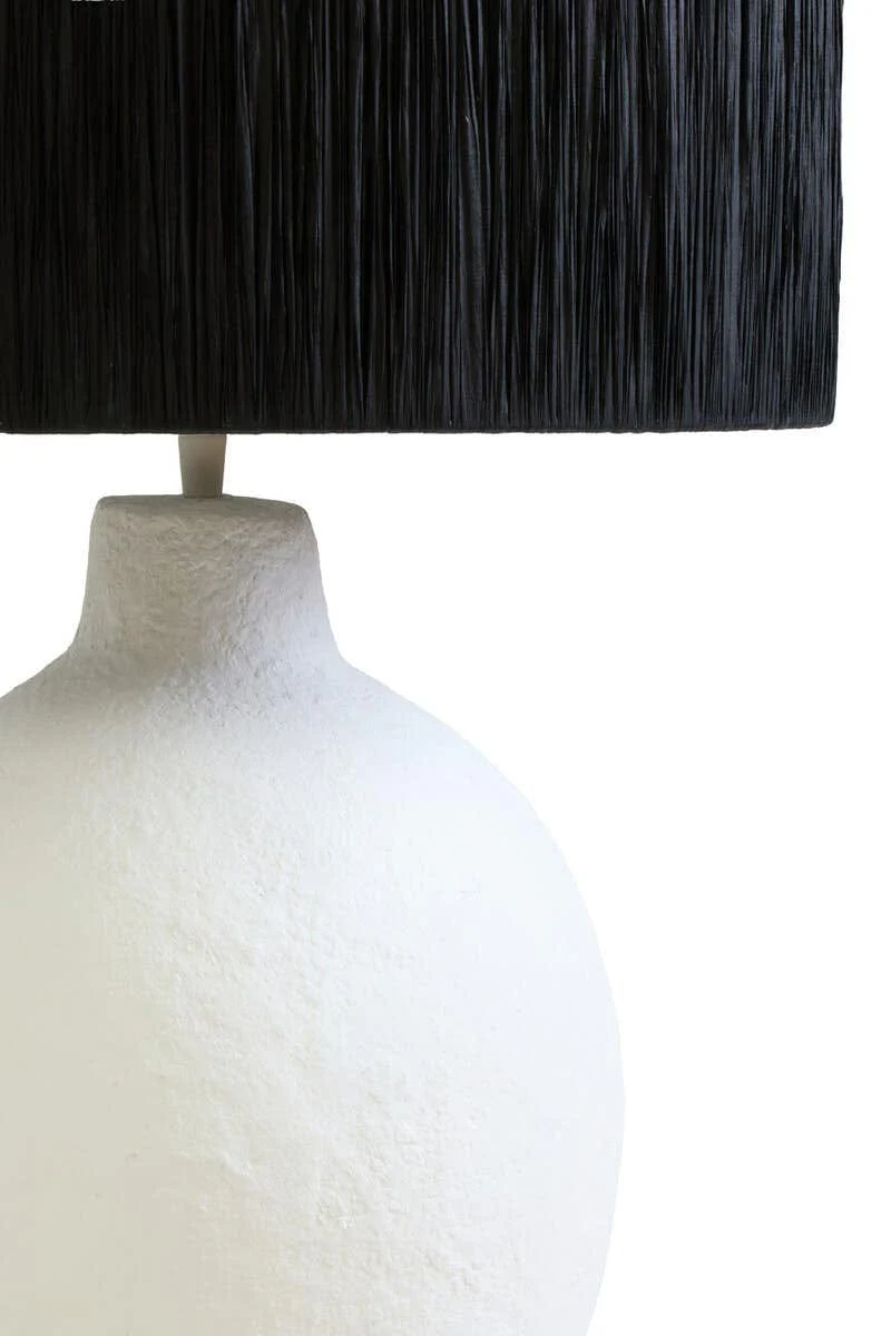 Carta White Papier Mache Table Lamp With Black Raffia Shade - Image 6