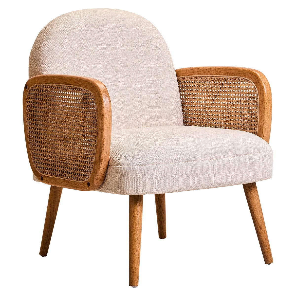 Cebu Ivory Fabric and Cane Chair with Elm Wood Legs - Image 2