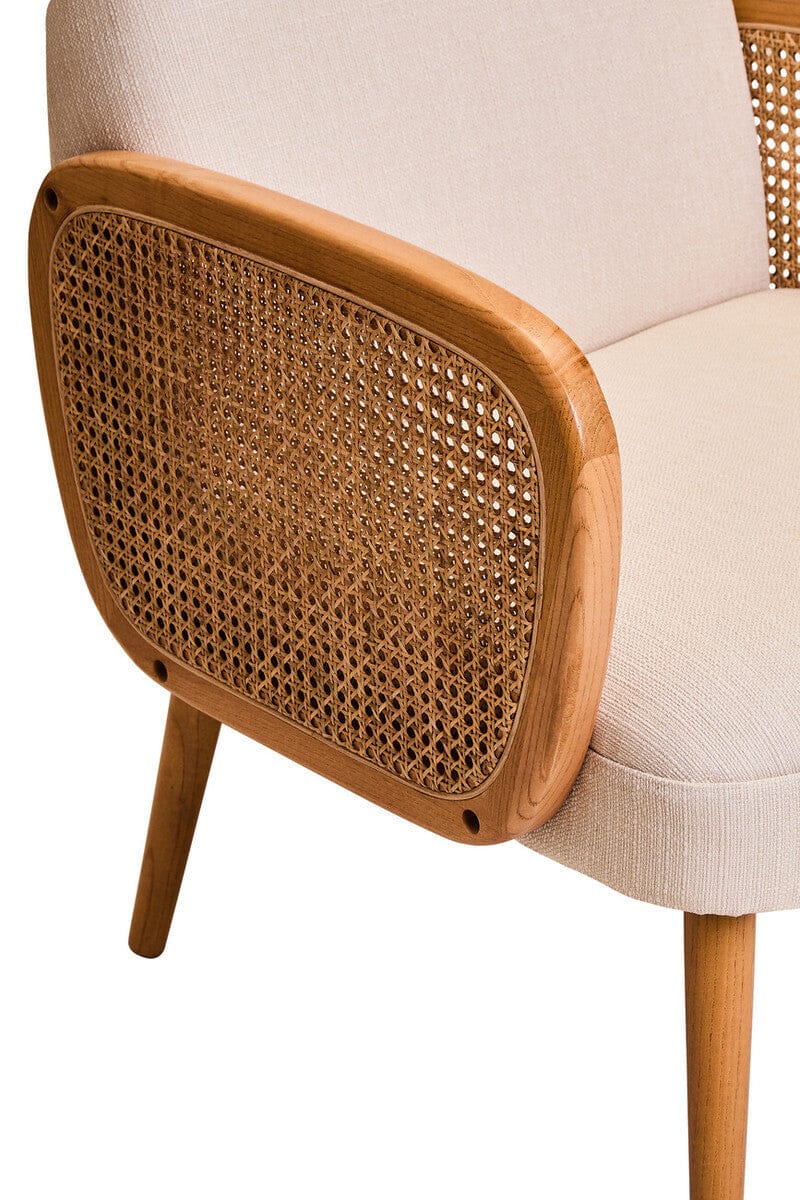 Cebu Ivory Fabric and Cane Chair with Elm Wood Legs - Image 6