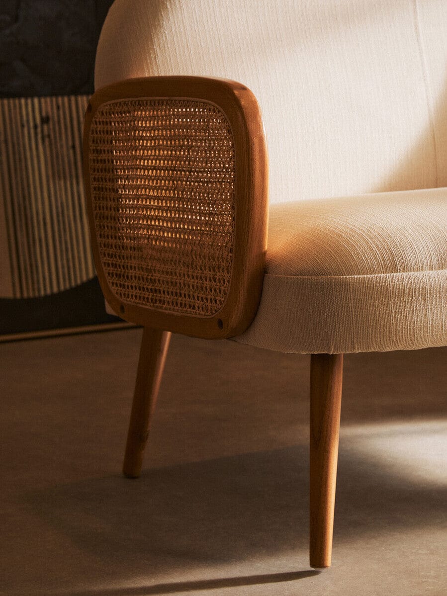 Cebu Ivory Fabric and Cane 2 Seat Sofa with Elm Wood Legs - Image 13