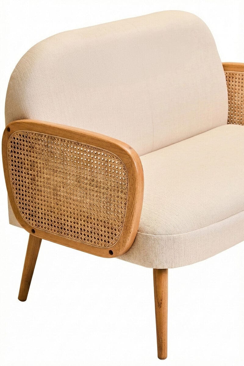 Cebu Ivory Fabric and Cane 2 Seat Sofa with Elm Wood Legs - Image 3