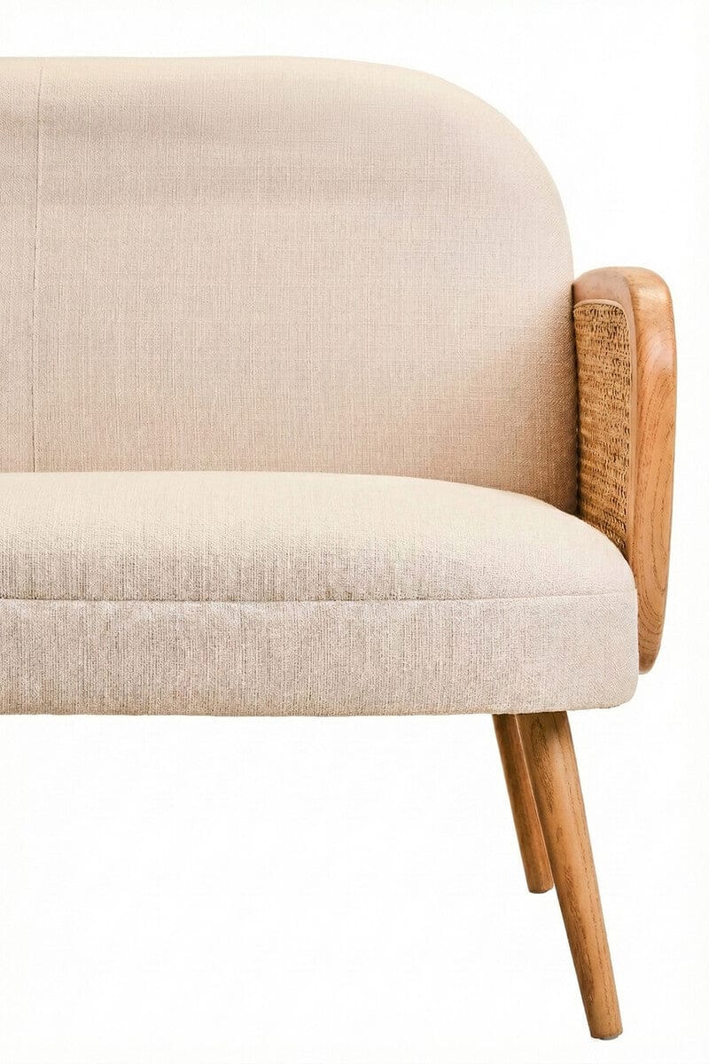 Cebu Ivory Fabric and Cane 2 Seat Sofa with Elm Wood Legs - Image 4