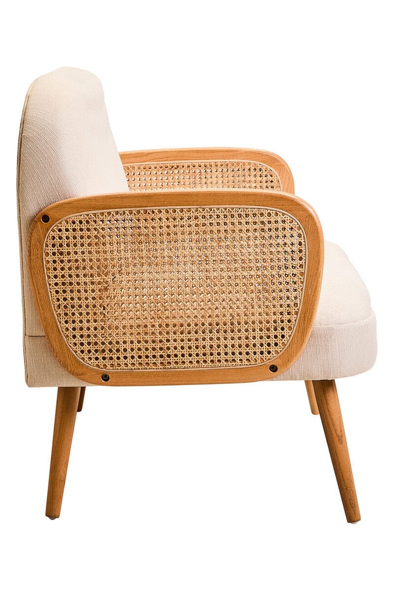 Cebu Ivory Fabric and Cane 2 Seat Sofa with Elm Wood Legs - Image 5