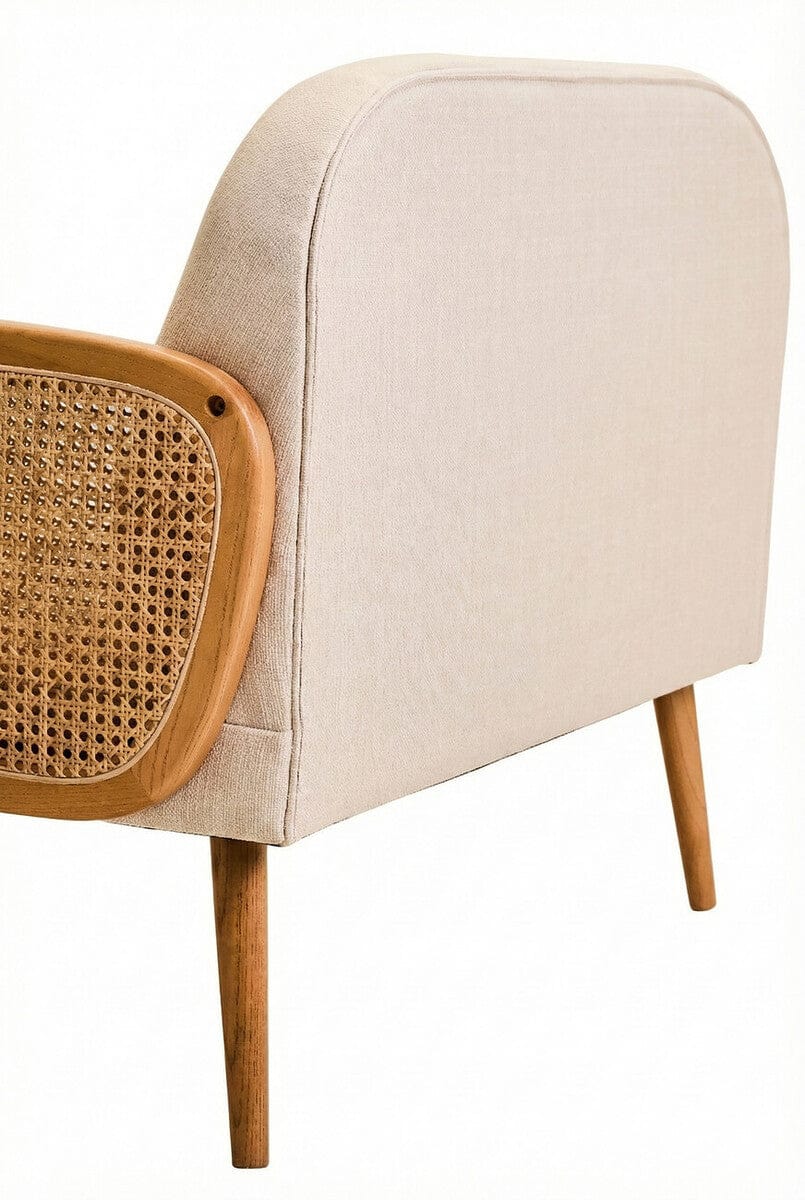 Cebu Ivory Fabric and Cane 2 Seat Sofa with Elm Wood Legs - Image 6