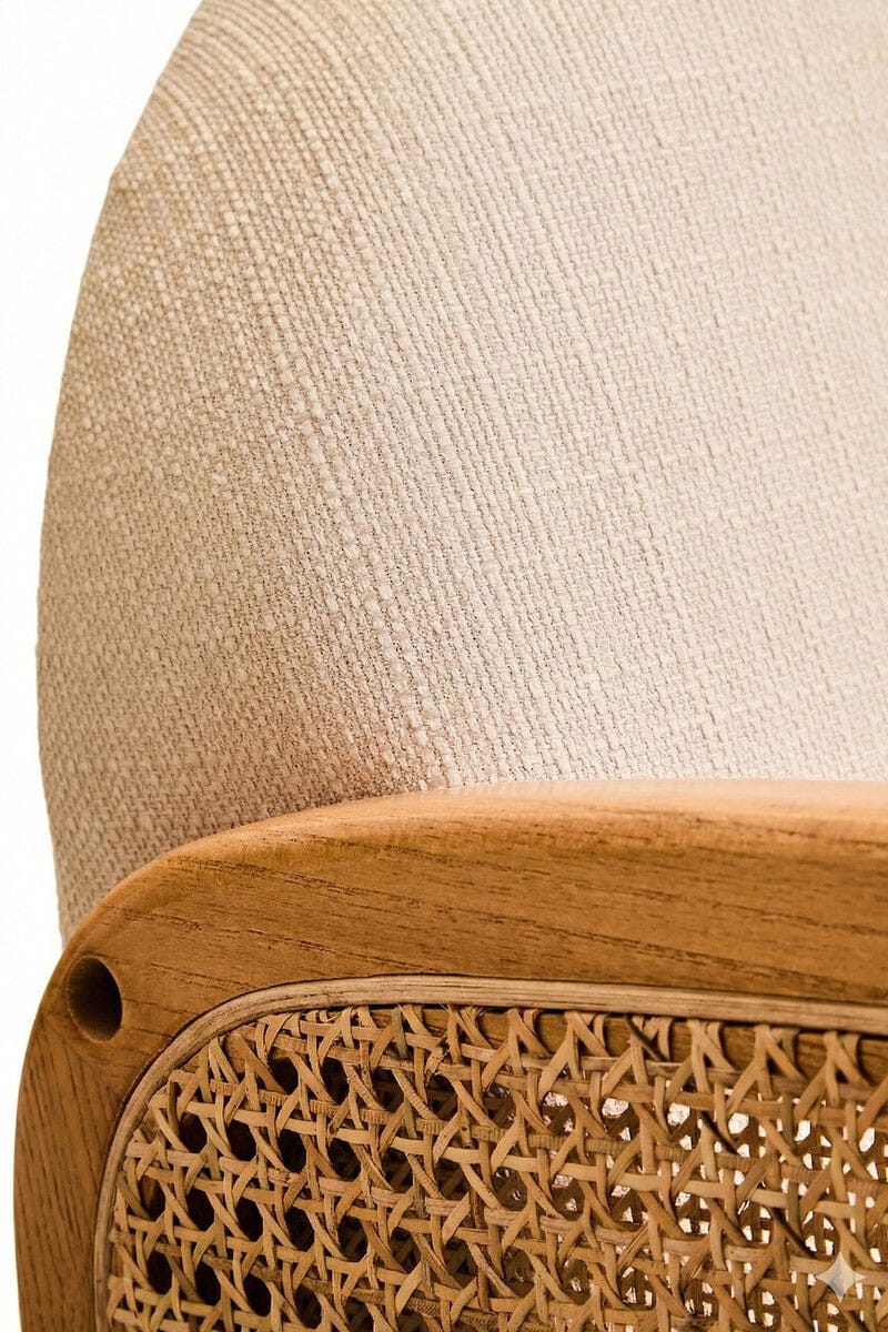 Cebu Ivory Fabric and Cane 2 Seat Sofa with Elm Wood Legs - Image 9