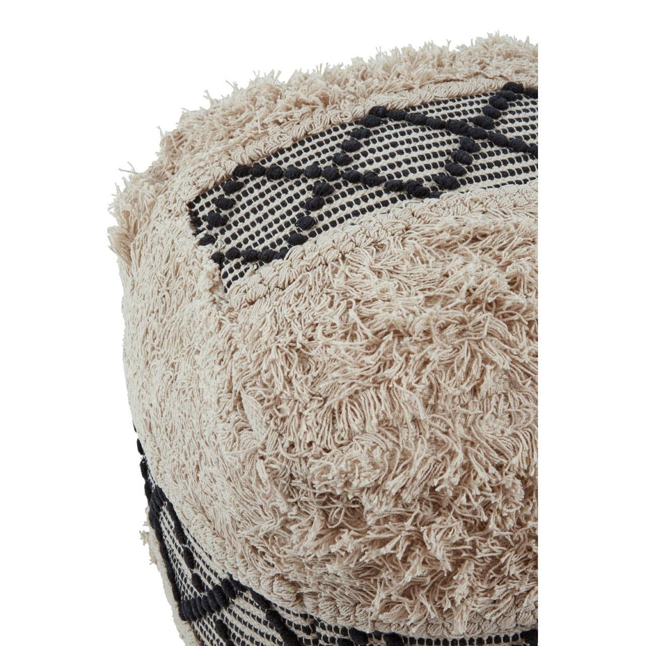 Cefena Black and White Shaggy Pouffe - Image 3