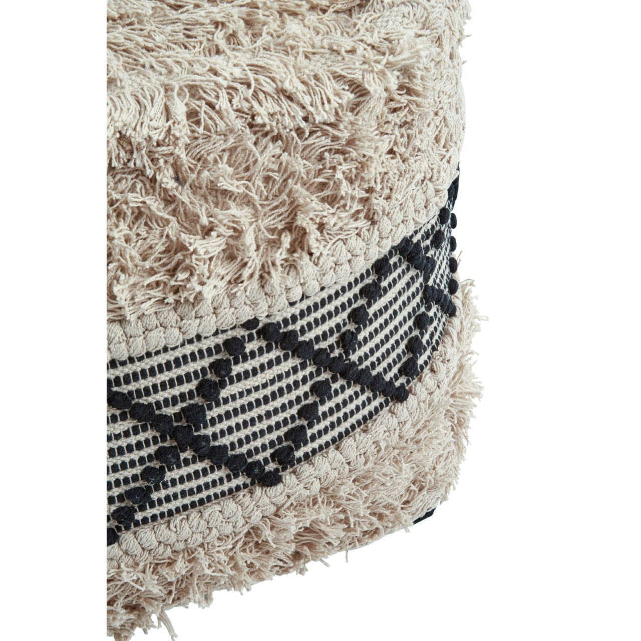 Cefena Black and White Shaggy Pouffe - Image 4