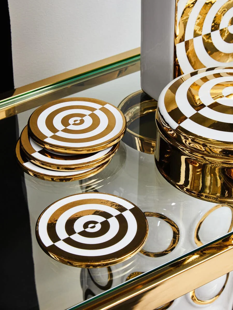 Curva Gold and White Set Of Four Coasters - Image 6