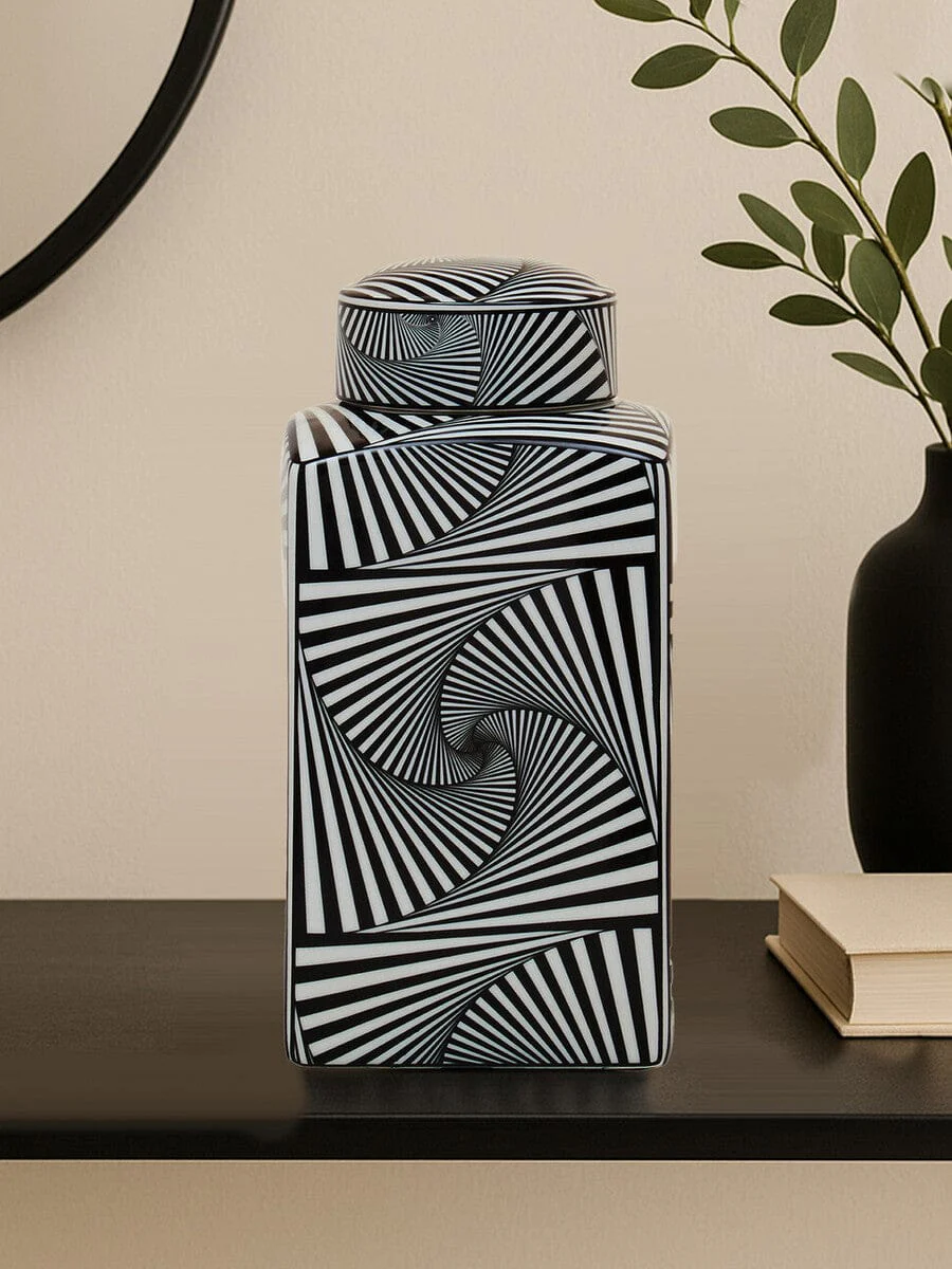 Doria Small Black And White Ceramic Jar - Image 8