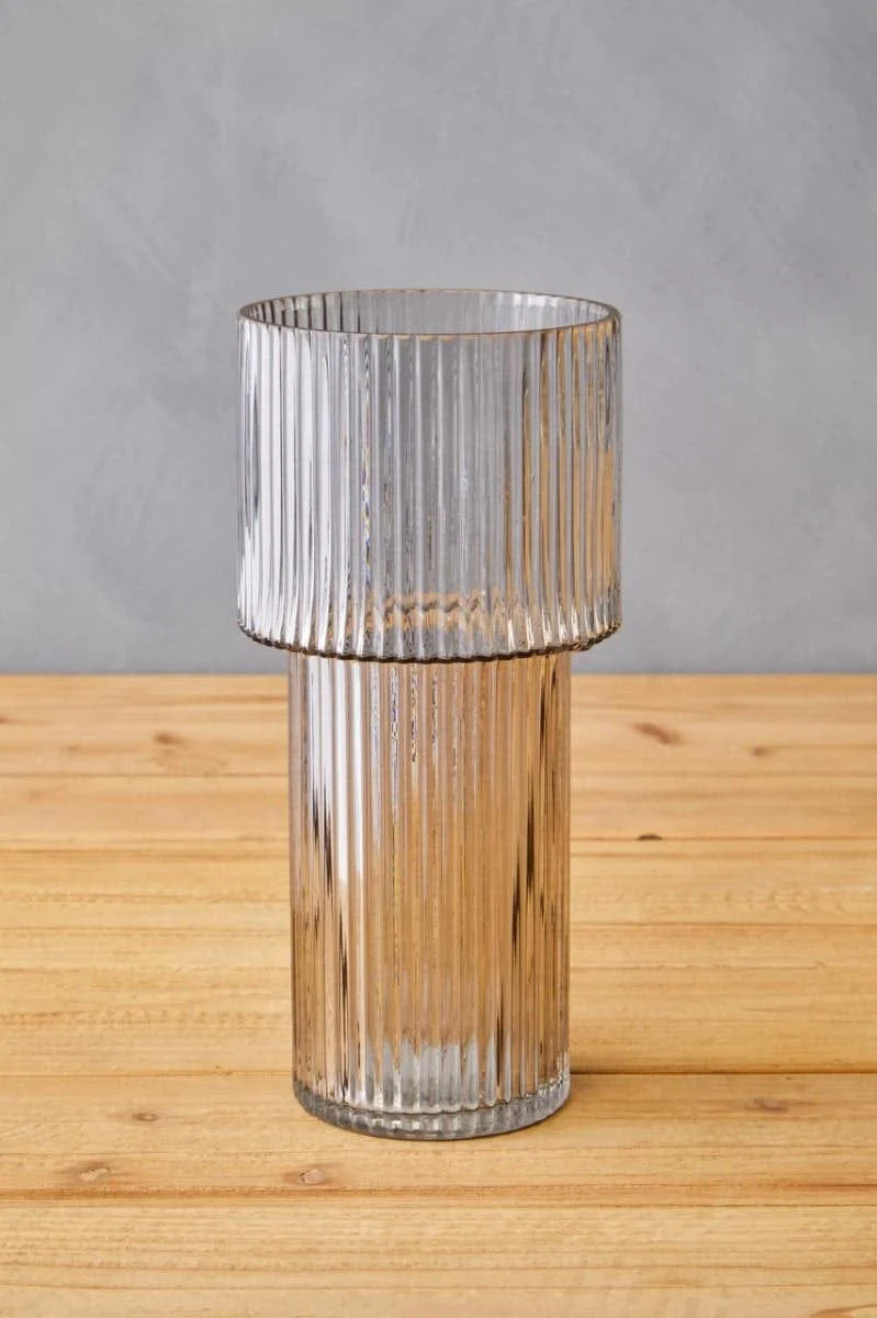 Esma Large Ribbed Grey Glass Vase - Image 2
