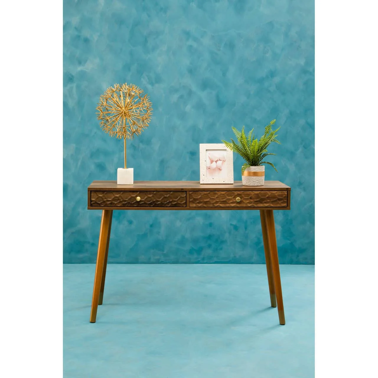 Evra Gold Dandelion Sculpture On White Marble Base - Image 4