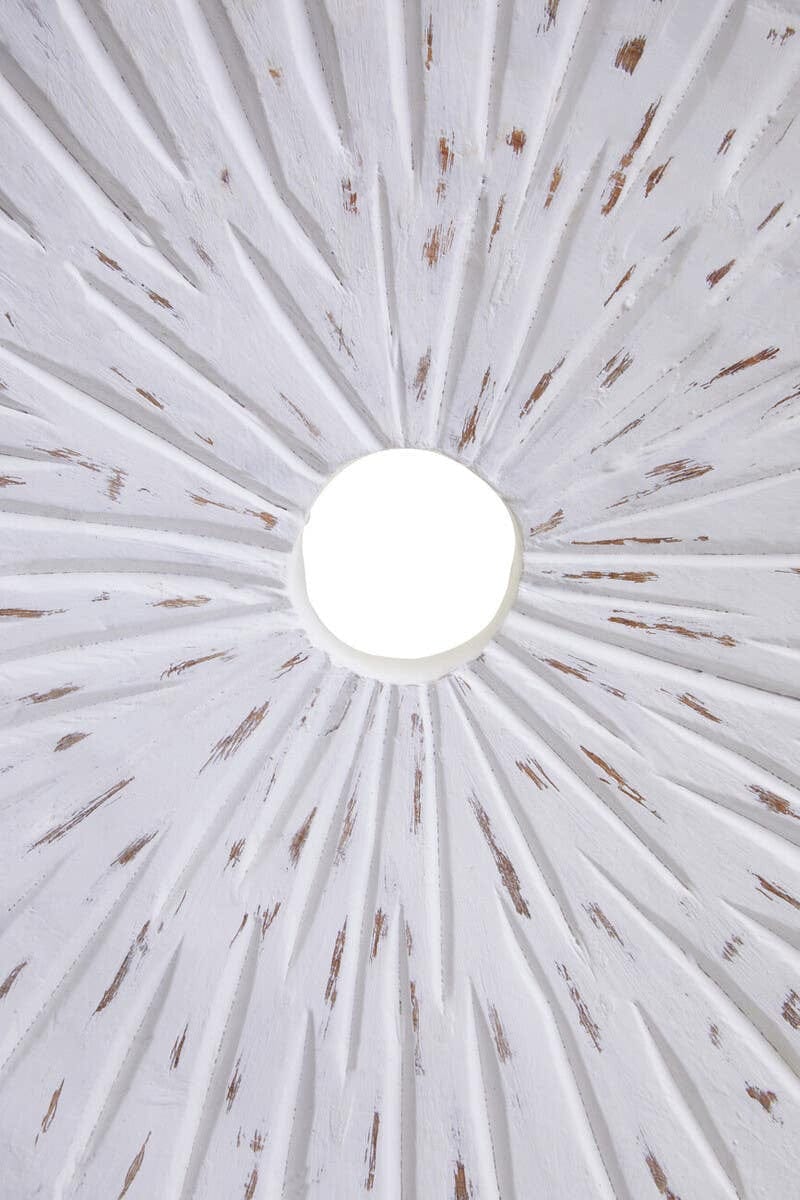Fidel Distressed White Carved Wood Large Round Sculpture - Image 7